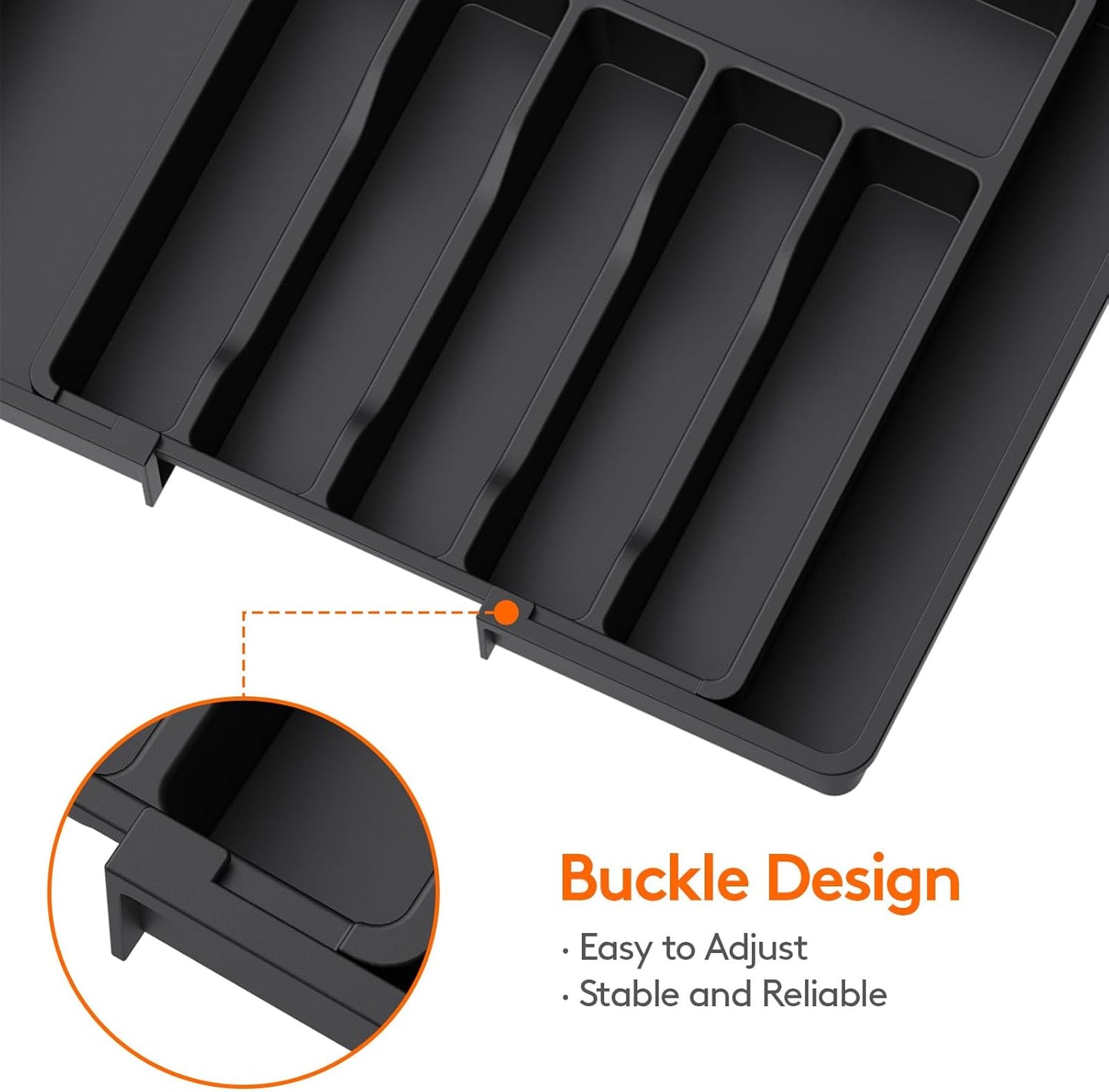 Expandable Silverware Drawer Organizer - Large BPA-Free Utensil Tray for Kitchen, Adjustable Cutlery Storage in Sleek Black