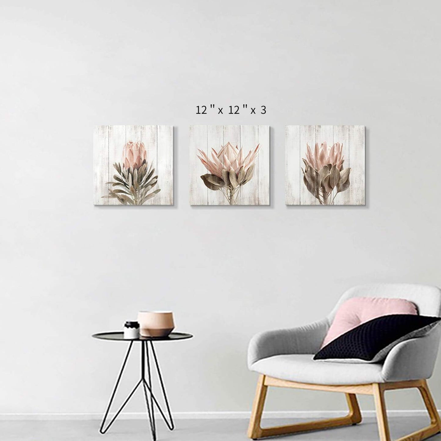 Charming Floral Canvas Wall Art Set - 3-Piece Flower Bloom Print for Washrooms (12"x12")