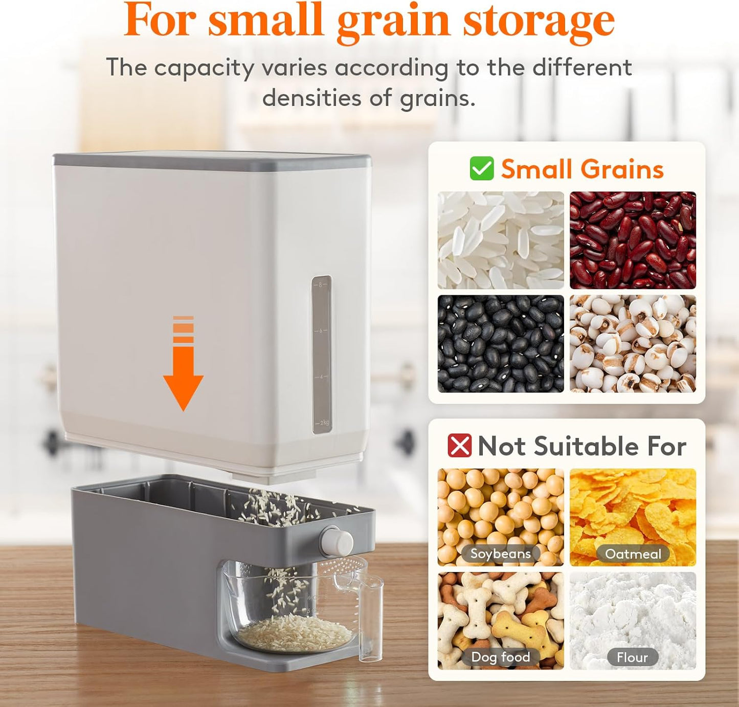 25 Lbs Rice Dispenser - Airtight Moisture-Proof Storage Container with Measuring Cup - BPA-Free Kitchen Pantry Essential