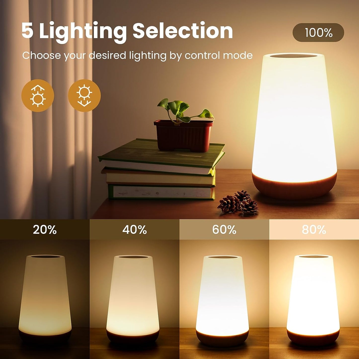 Dimmable Touch Night Light - Portable Bedside Lamp with 5 Brightness Levels & 13 RGB Colors for Nursery, Bedroom & Bathroom