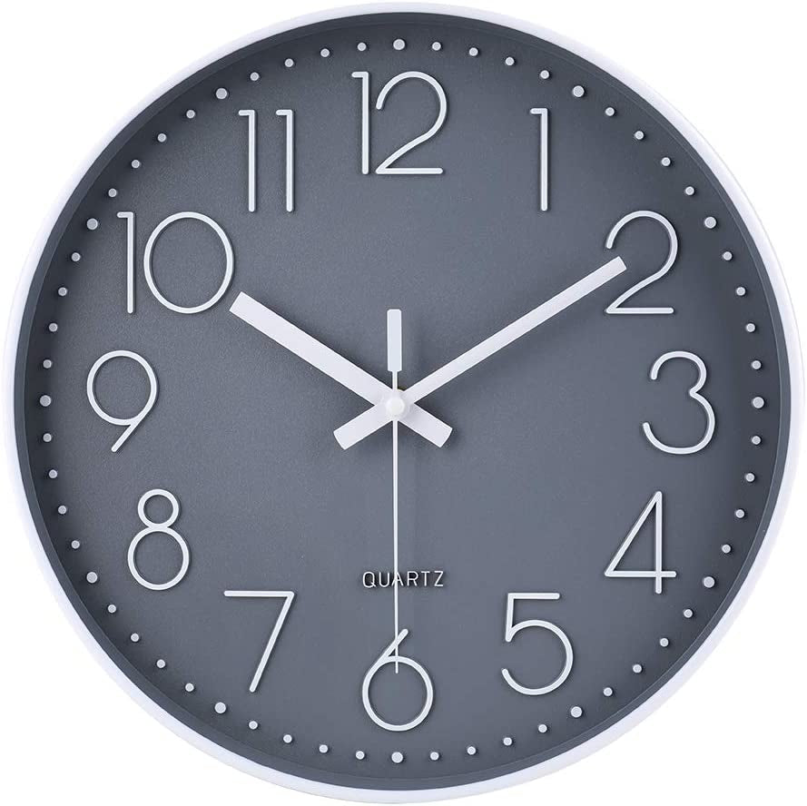 12-Inch Silent Non-Ticking Wall Clock - Modern Round Design for Home, Office, Kitchen, and More