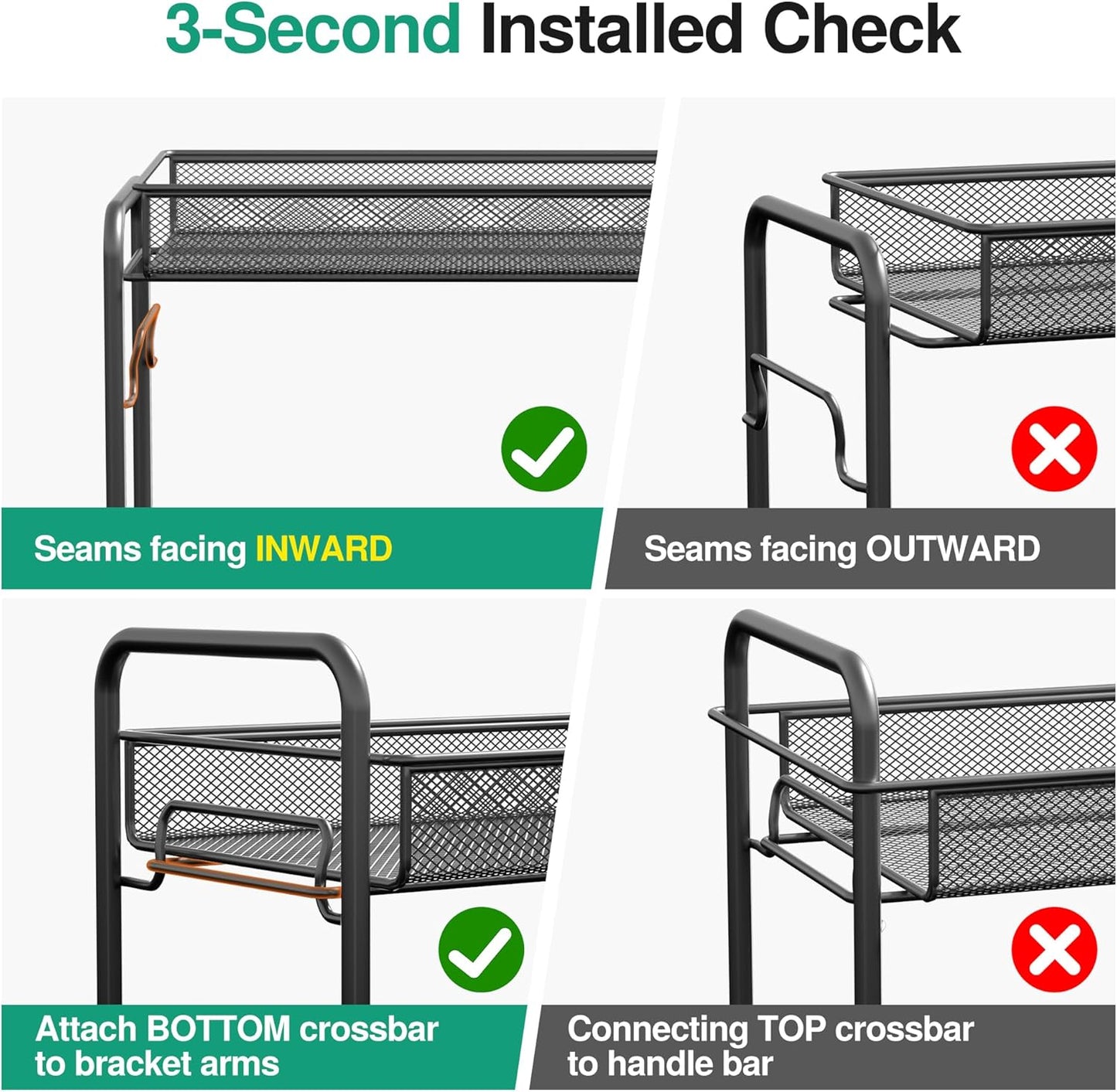 2-Tier Foldable Spice Rack Organizer - Rust-Proof Metal Seasoning Shelf with Guardrail & Mesh Design for Kitchen, Bathroom, Living Room, and Pantry - Sleek Black Finish