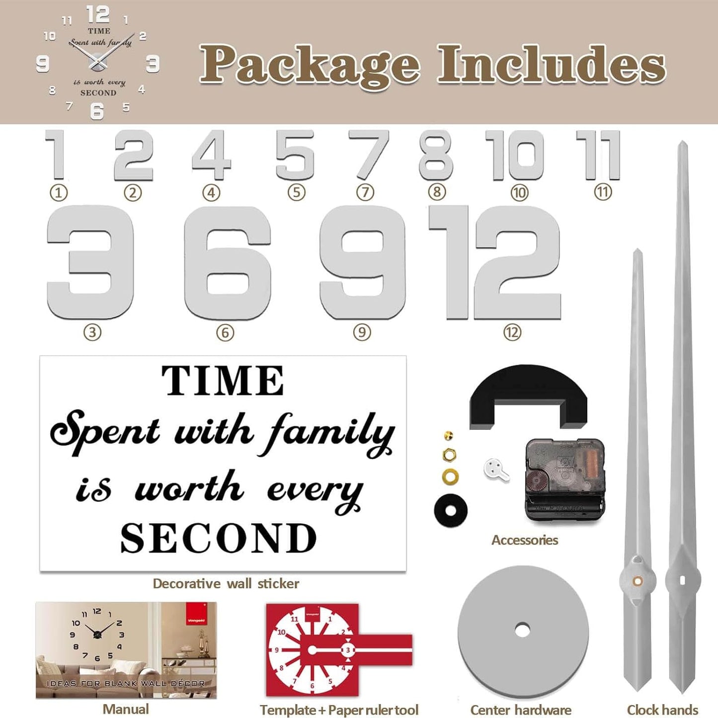 3D Frameless Large Wall Clock - Stylish DIY Home Decor for Living Room, Bedroom, and Office