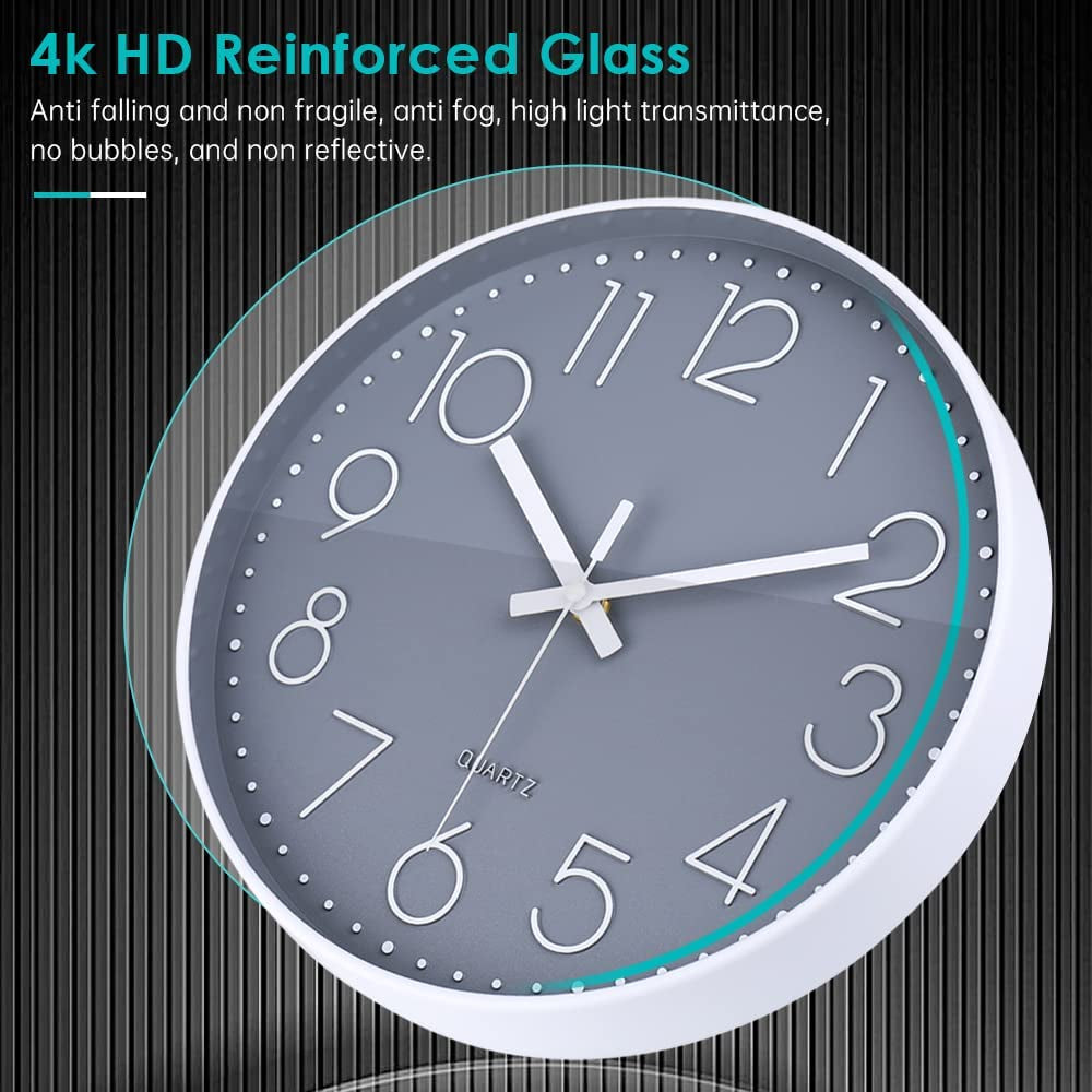 12-Inch Silent Non-Ticking Wall Clock - Modern Round Design for Home, Office, Kitchen, and More