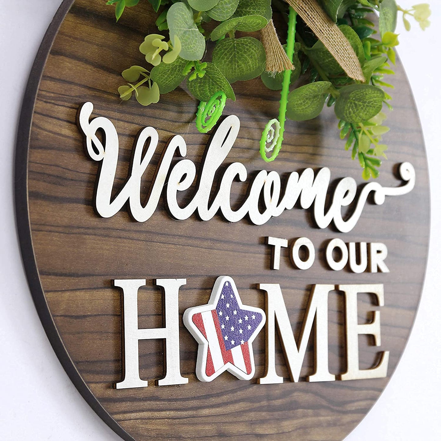 Seasonal Interchangeable Welcome Sign - Rustic Round Wood Wreath for All Occasions, Perfect for Home Decor, Porch, and Front Door!