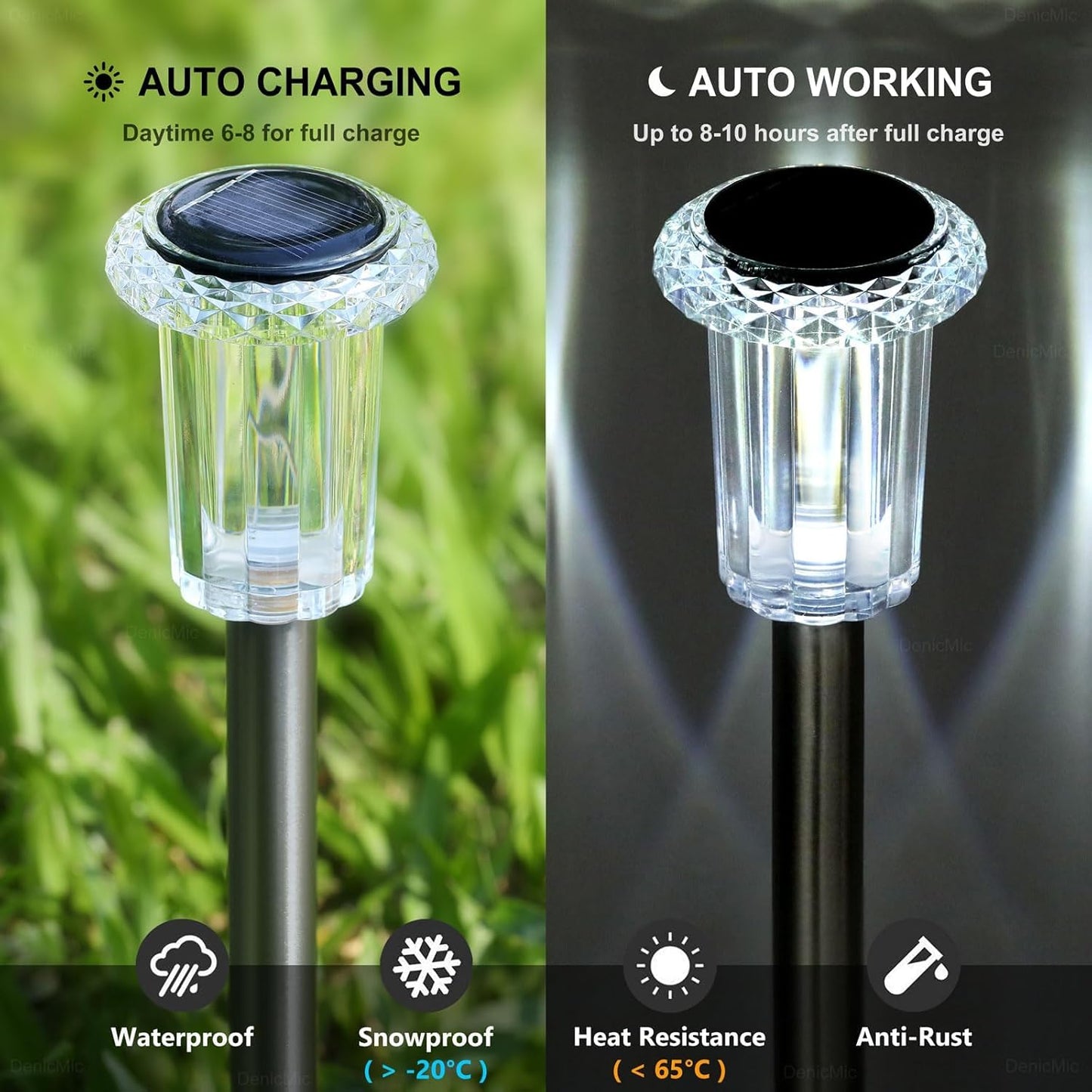 10-Pack Solar Pathway Lights - 6000K LED Waterproof Acrylic & Stainless Steel for Stunning Yard, Garden, and Driveway Illumination