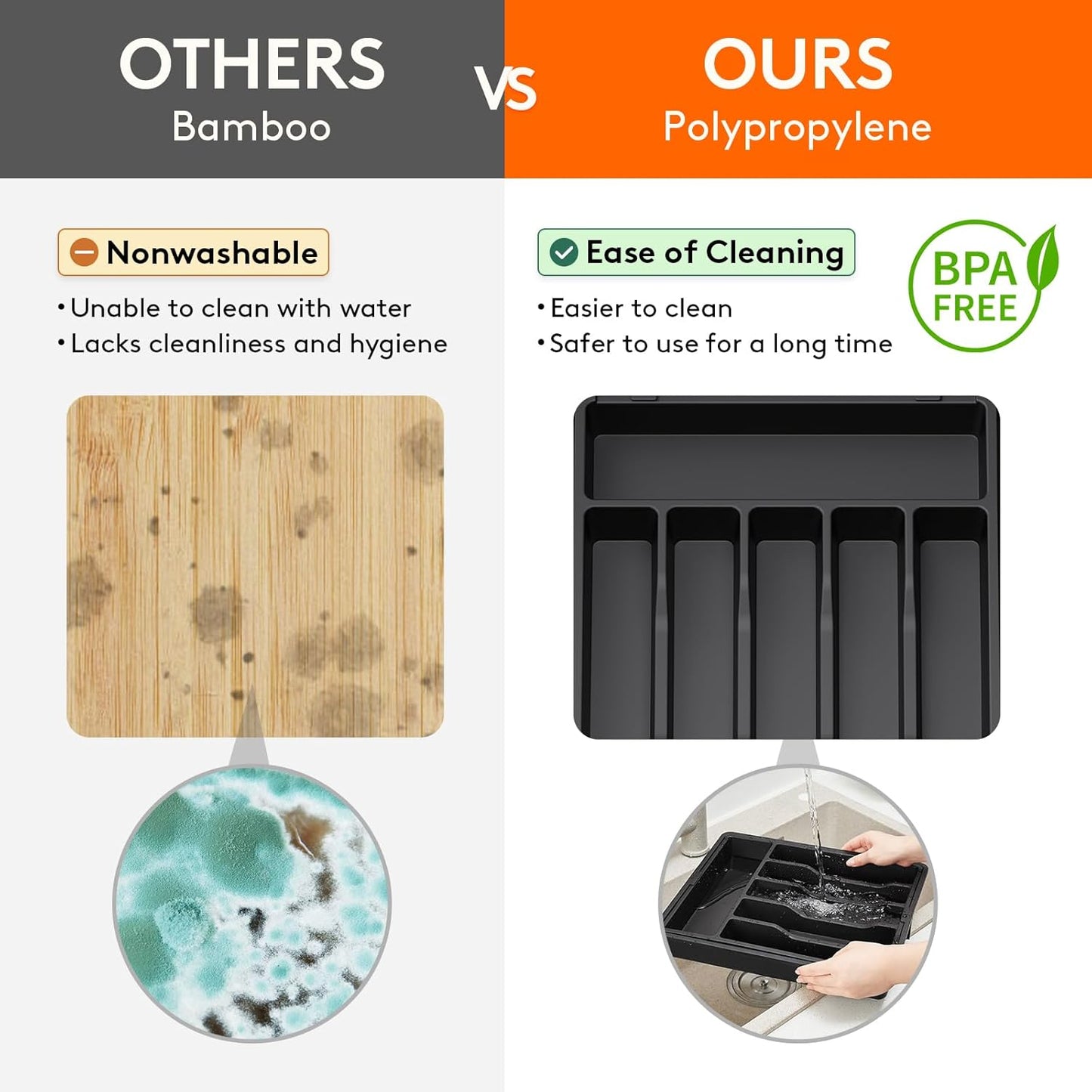 Expandable Silverware Drawer Organizer - Large BPA-Free Utensil Tray for Kitchen, Adjustable Cutlery Storage in Sleek Black