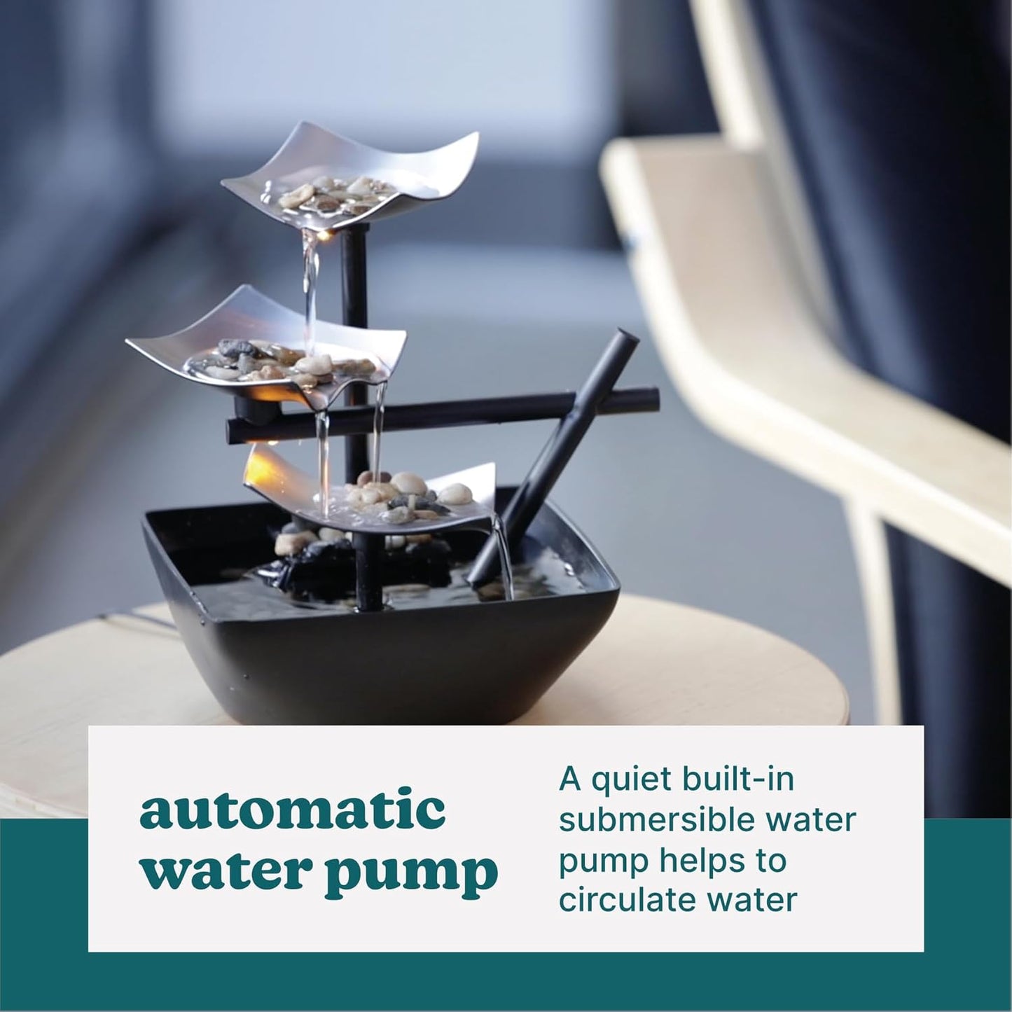8.25” Tabletop Water Fountain - Soothing Sound Machine for Zen Relaxation in Any Room with Automatic Pump & Natural River Rocks