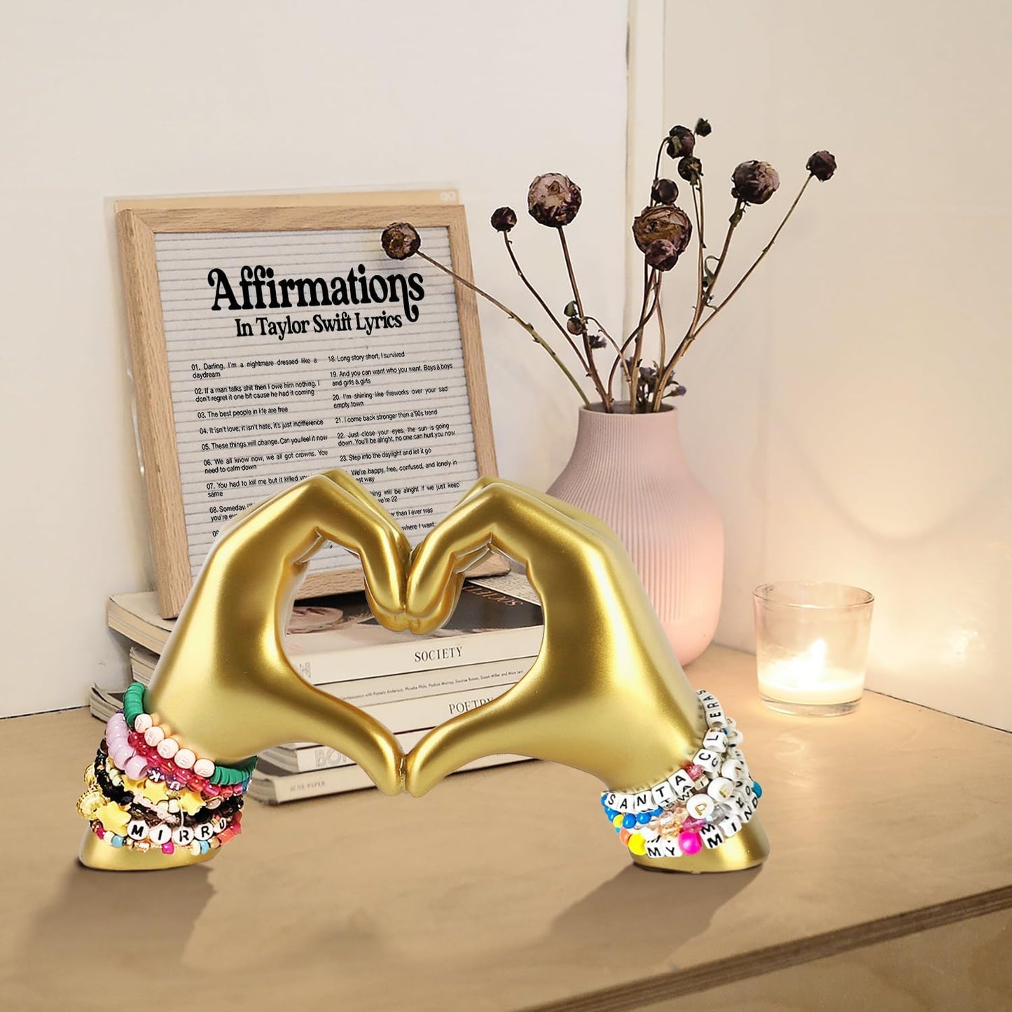 Heart Hands Sculpture - Elegant Gold Decor for Living Room & Bedroom, Perfect Personalized Gift from Daughter, Son, or Wife