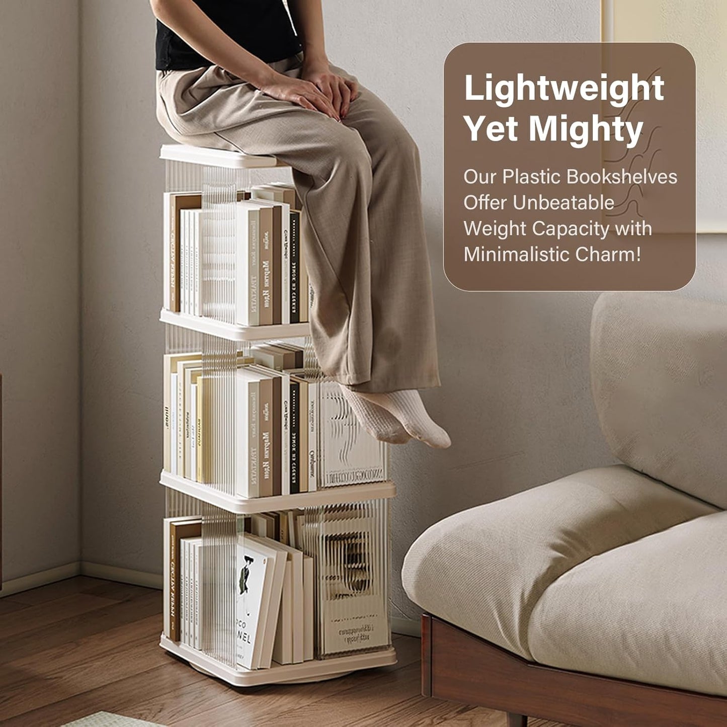 Compact 4-Tier Rotating Bookshelf - Perfect Corner Organizer for Small Spaces, 360-Degree Display Bookcase for Bedroom and Living Room