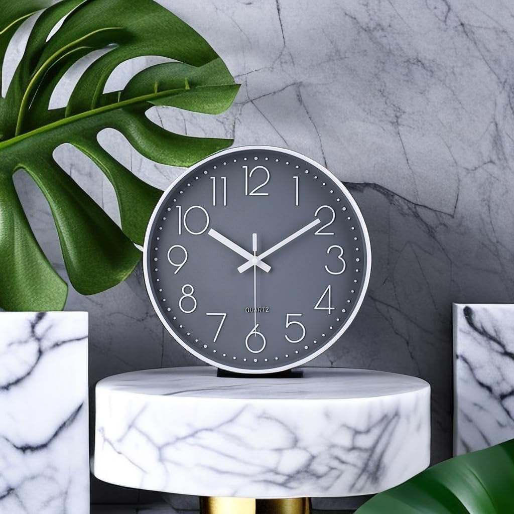12-Inch Silent Non-Ticking Wall Clock - Modern Round Design for Home, Office, Kitchen, and More