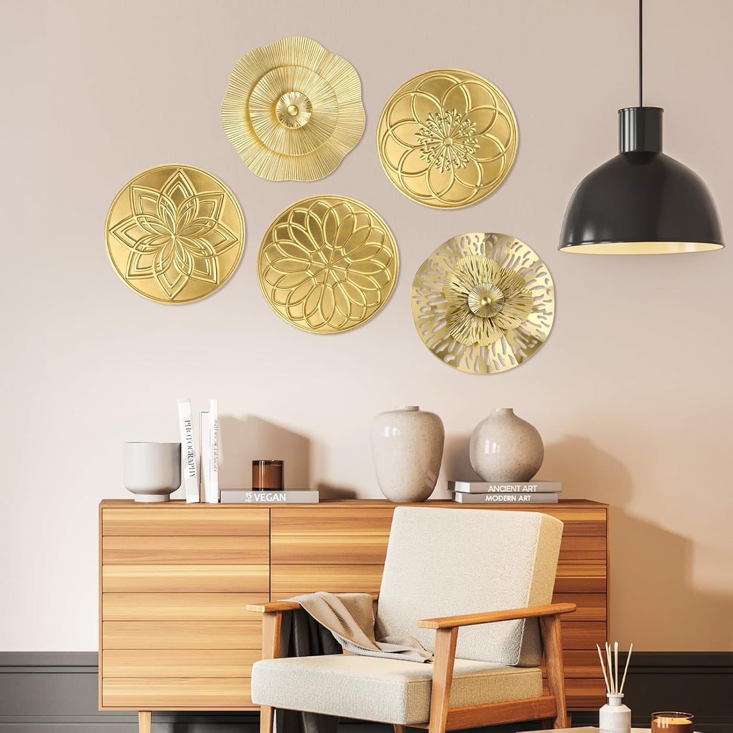 Stunning 5-Piece 12-Inch Gold Metal Flower Wall Art Set - Modern Home Decor for Living Room and Office