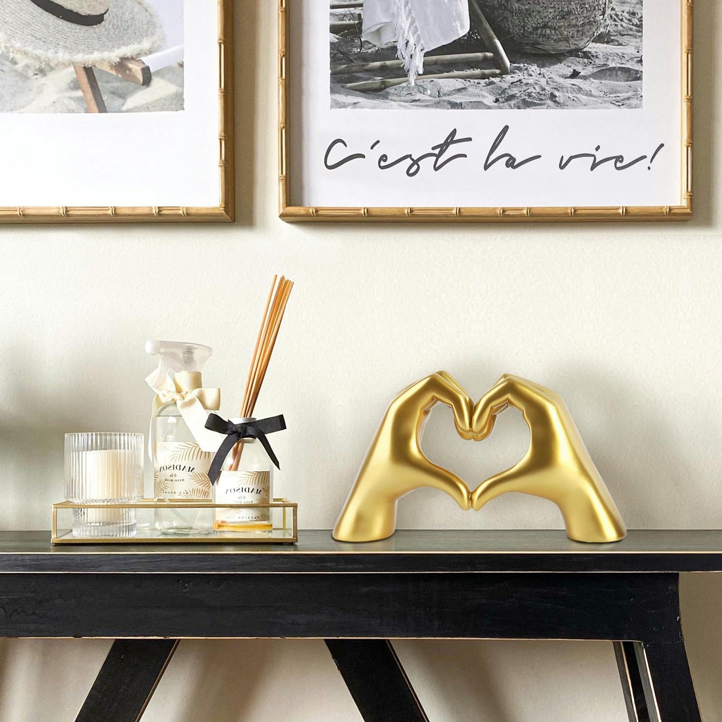 Heart Hands Sculpture - Elegant Gold Decor for Living Room & Bedroom, Perfect Personalized Gift from Daughter, Son, or Wife