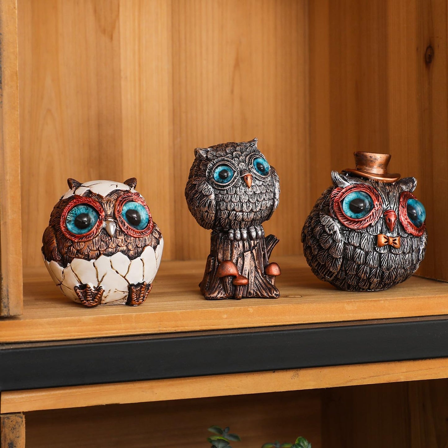 Charming Owl Statue Set - 3 Unique Owl Figurines for Modern Boho Home Decor, Perfect Gift for Women & Bird Lovers