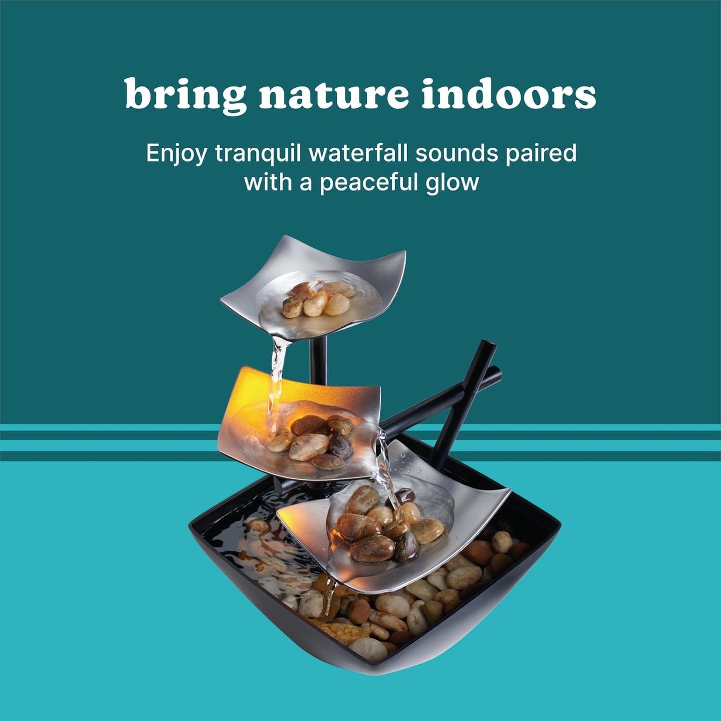 8.25” Tabletop Water Fountain - Soothing Sound Machine for Zen Relaxation in Any Room with Automatic Pump & Natural River Rocks