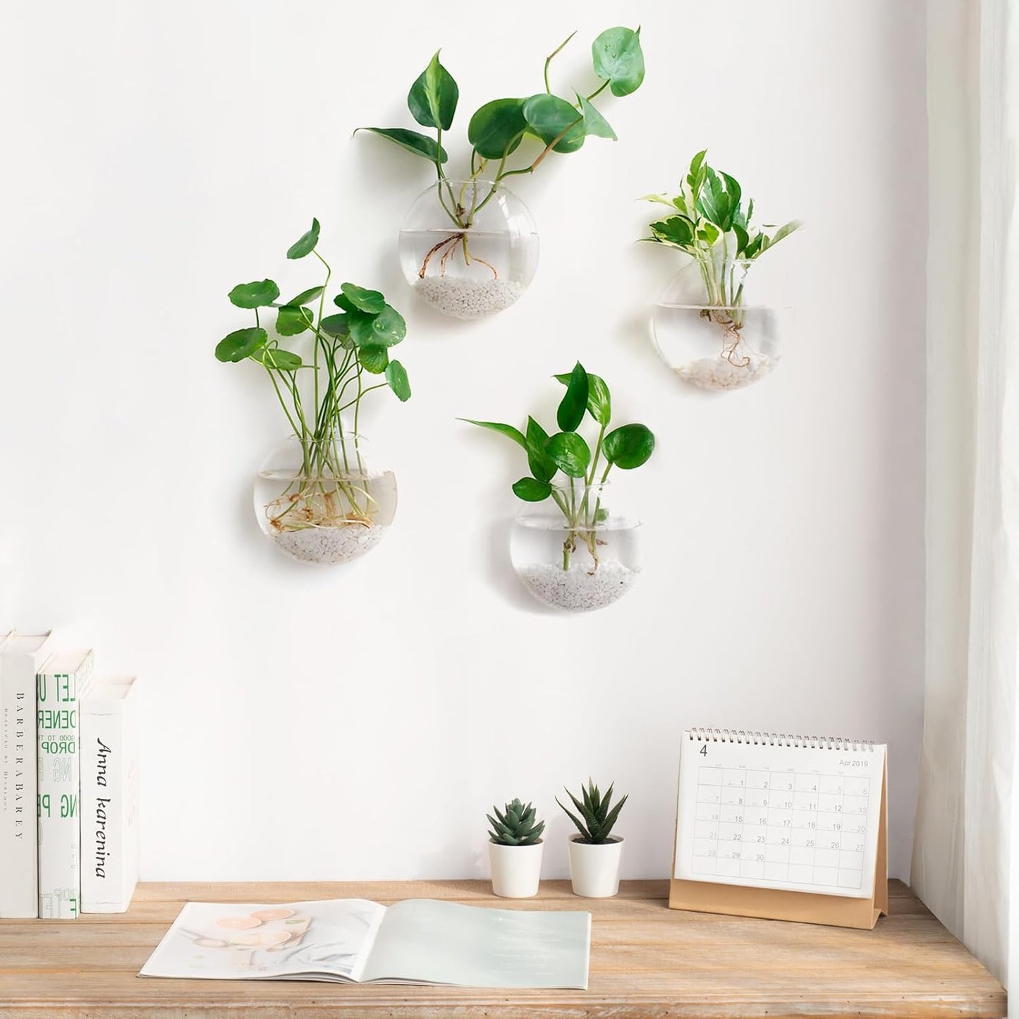 Stylish Wall Hanging Planter Set of 4 - Elegant Glass Propagation Stations for Hydroponics, Perfect for Home, Office, and Bathroom Decor