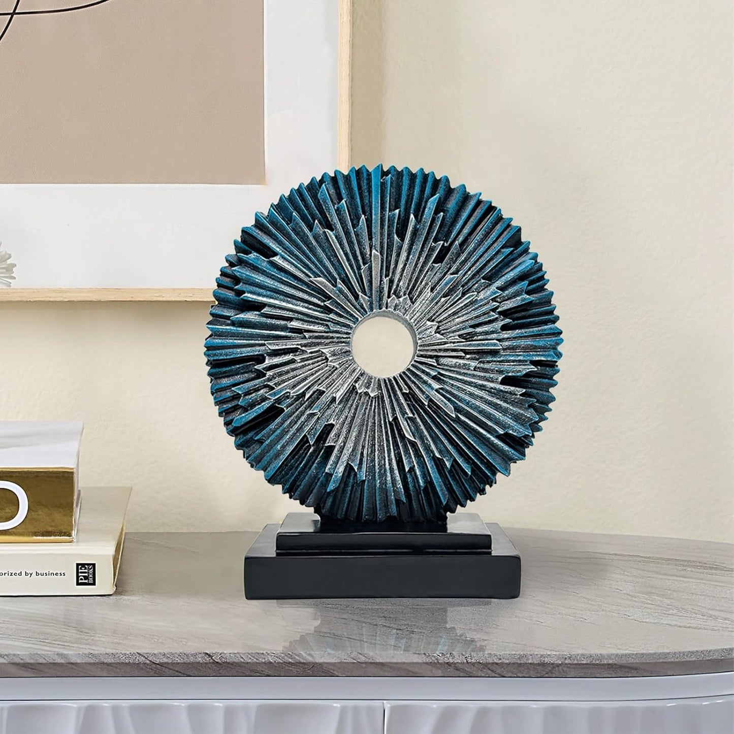 Modern Blue Abstract Sculpture - Stylish Home and Office Decor for Men, Perfect for Bookshelves and Tabletops