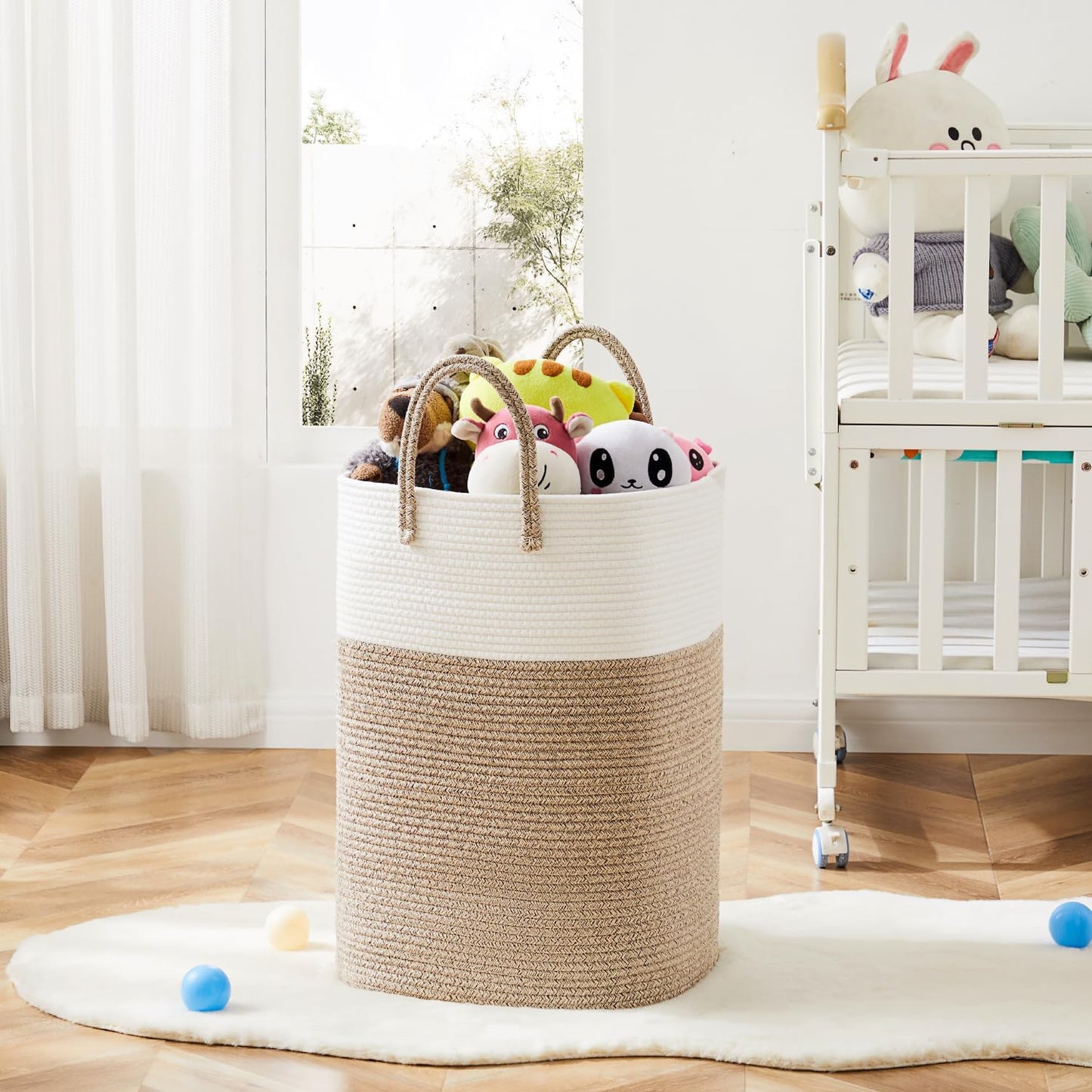 Stylish Woven Cotton Rope Laundry Basket - 60L Versatile Hamper for Clothes, Baby Toys & Blankets - Perfect for Bathroom, Nursery & Living Room