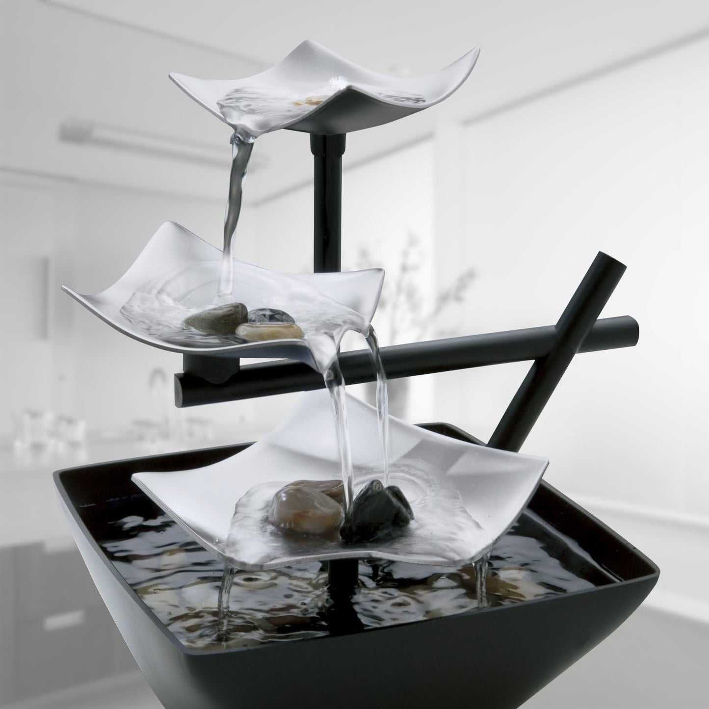 8.25” Tabletop Water Fountain - Soothing Sound Machine for Zen Relaxation in Any Room with Automatic Pump & Natural River Rocks