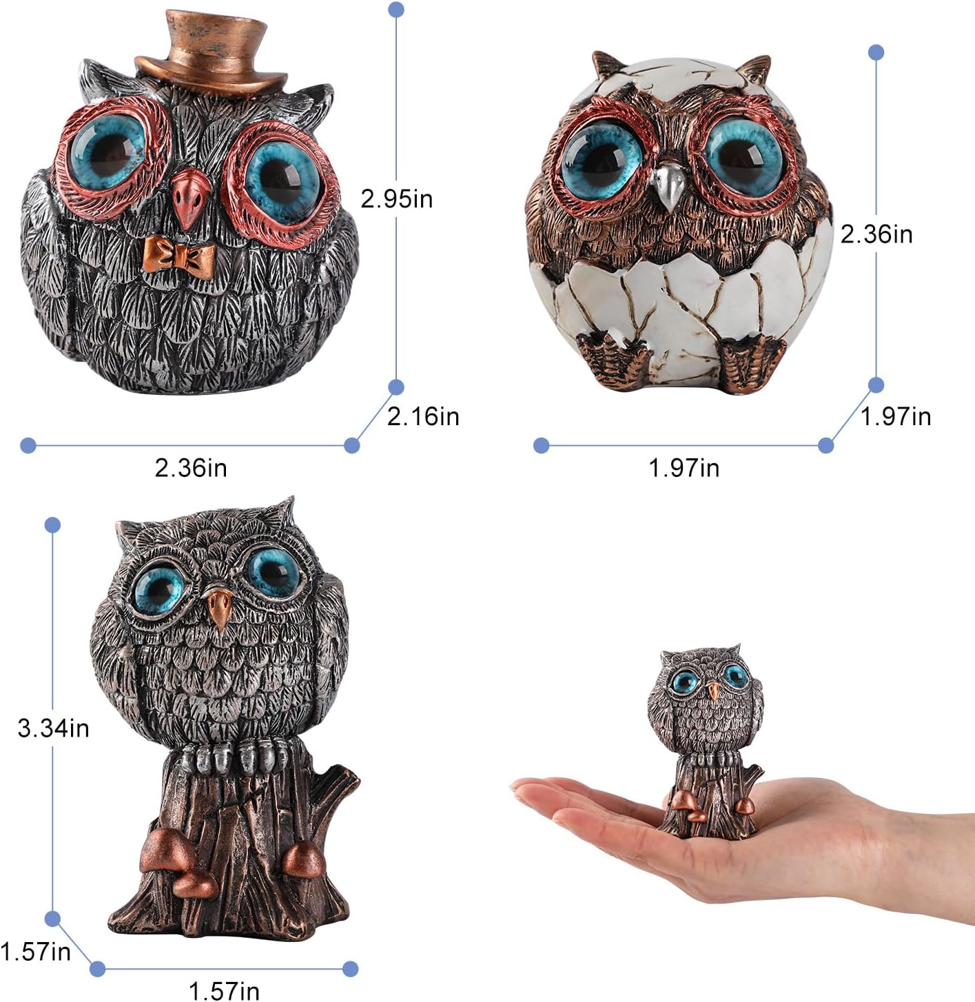 Charming Owl Statue Set - 3 Unique Owl Figurines for Modern Boho Home Decor, Perfect Gift for Women & Bird Lovers