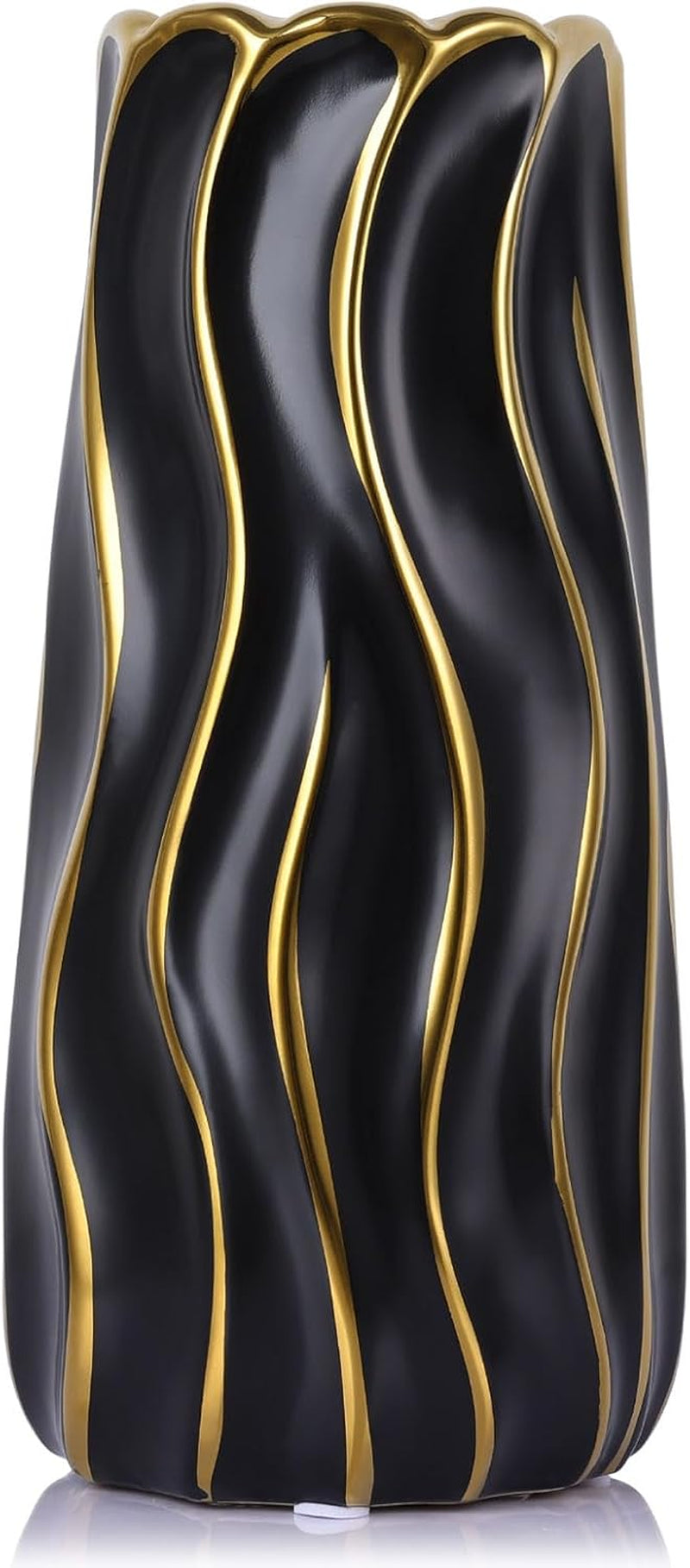 Elegant 7.5" Black Ceramic Vase - Stylish Minimalist Gold Accents, Perfect for Pampas Grass, Boho Home Decor, Weddings, and Gift Giving