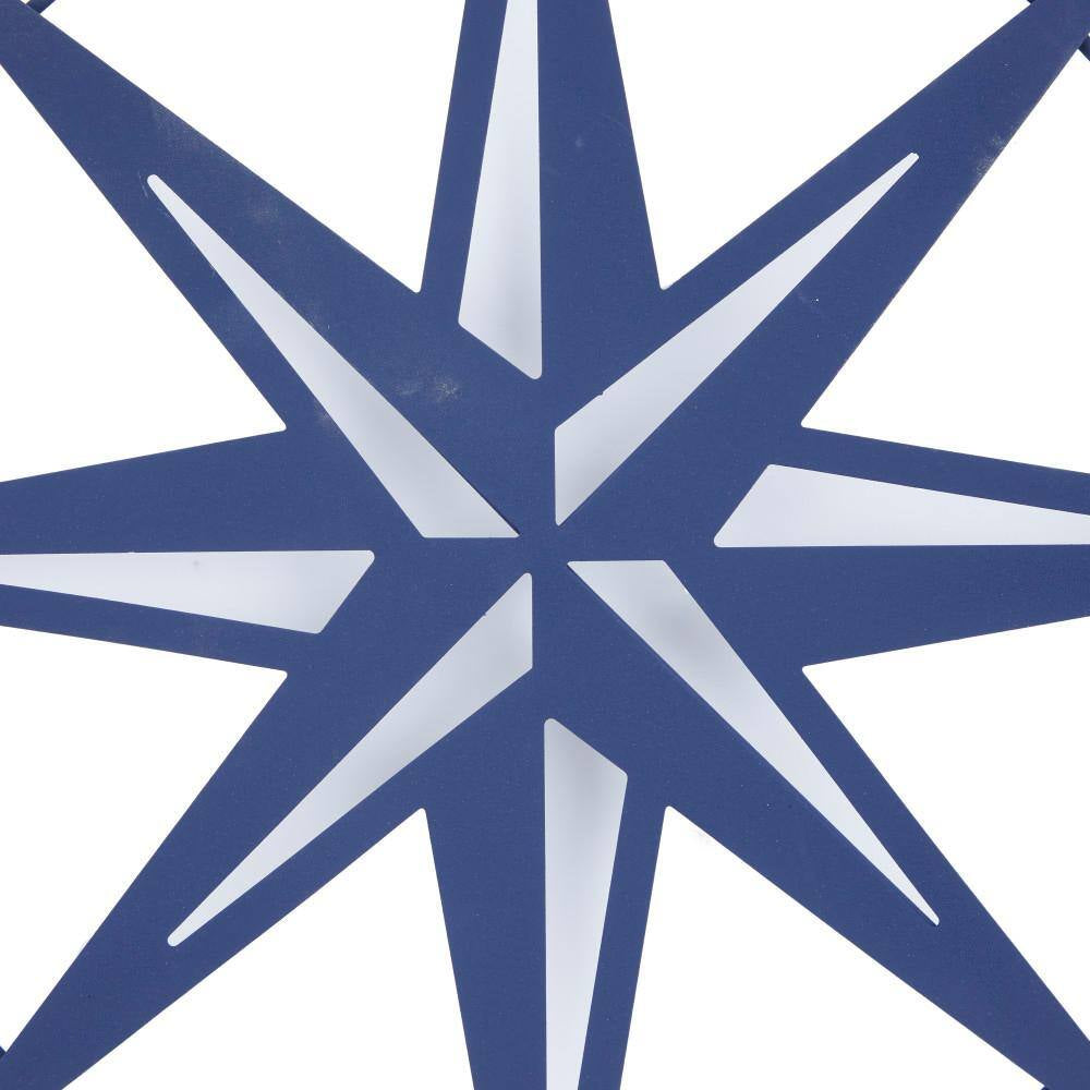 48 In.X 26 In. Metal Blue Indoor Outdoor Cutout Compass Star Wall Decor W/Overlapping Circular Frames and White Accents