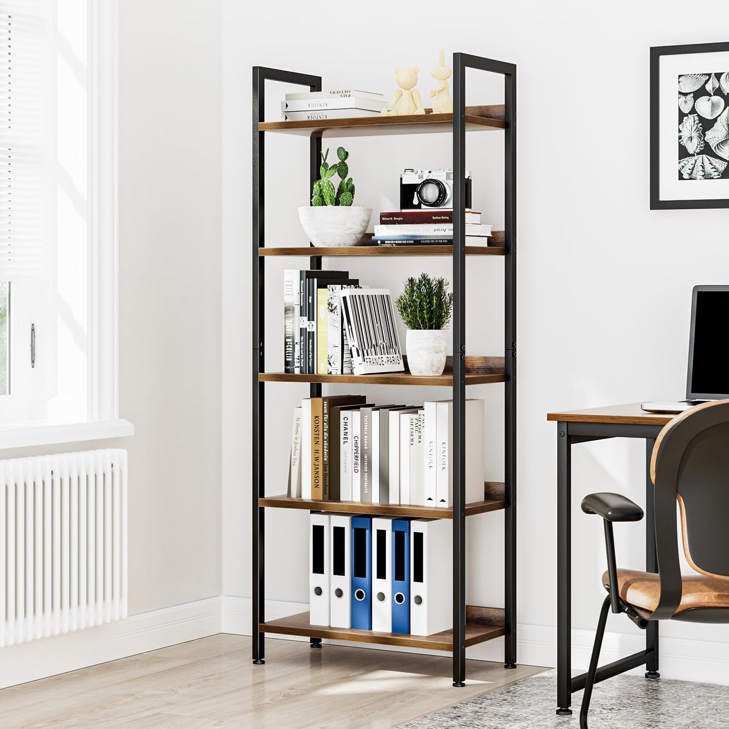Vintage 5-Tier Bookshelf - Stylish Home Office & Living Room Storage Organizer