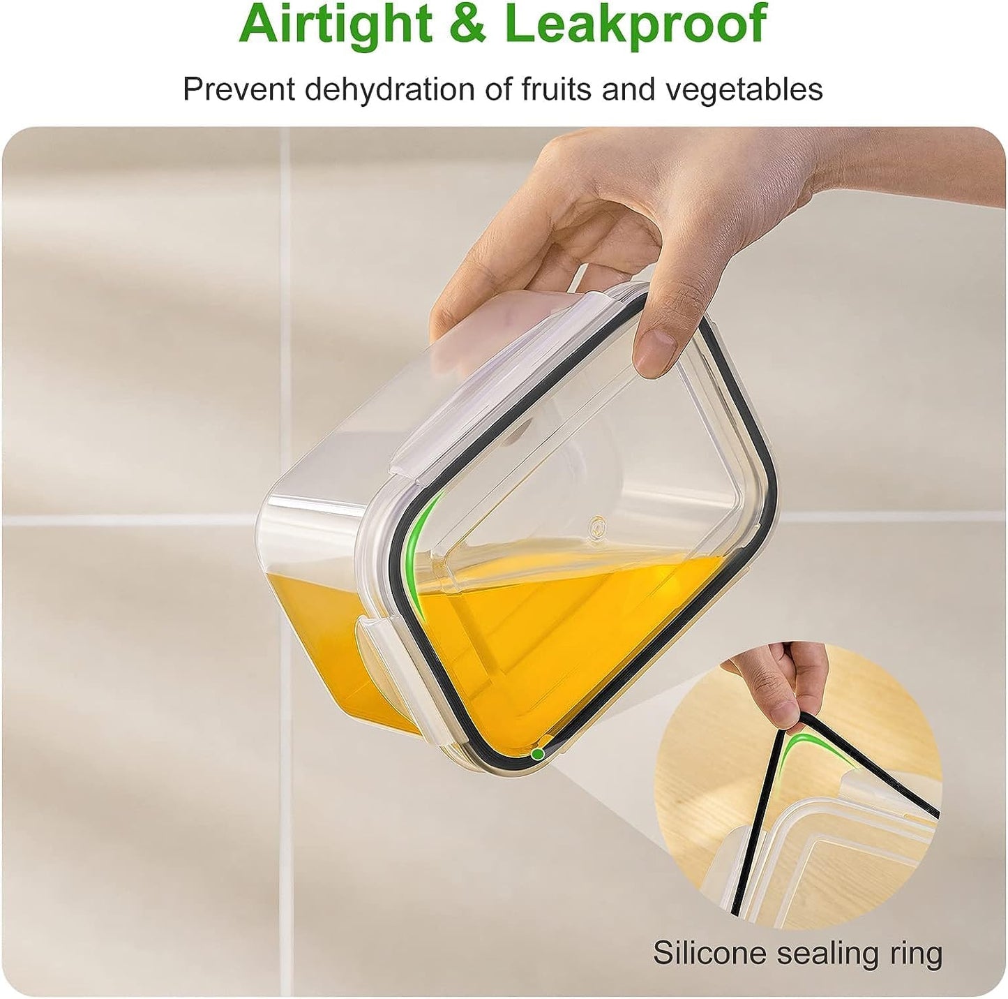 4-Piece Airtight Fruit Storage Containers with Removable Colander - Keep Berries and Vegetables Fresh Longer in the Fridge, Dishwasher Safe Produce Saver