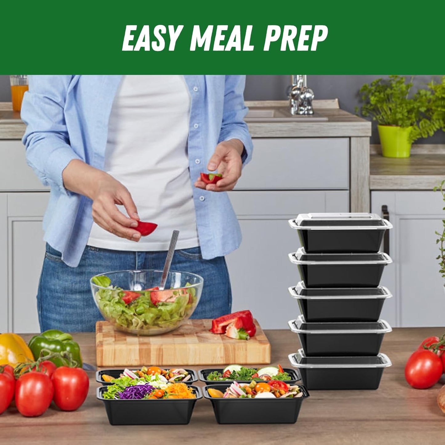 50 Pack of 24 Oz Reusable Meal Prep Containers - Leakproof, Food Safe, Microwave & Dishwasher Safe with Lids for Convenient Food Storage