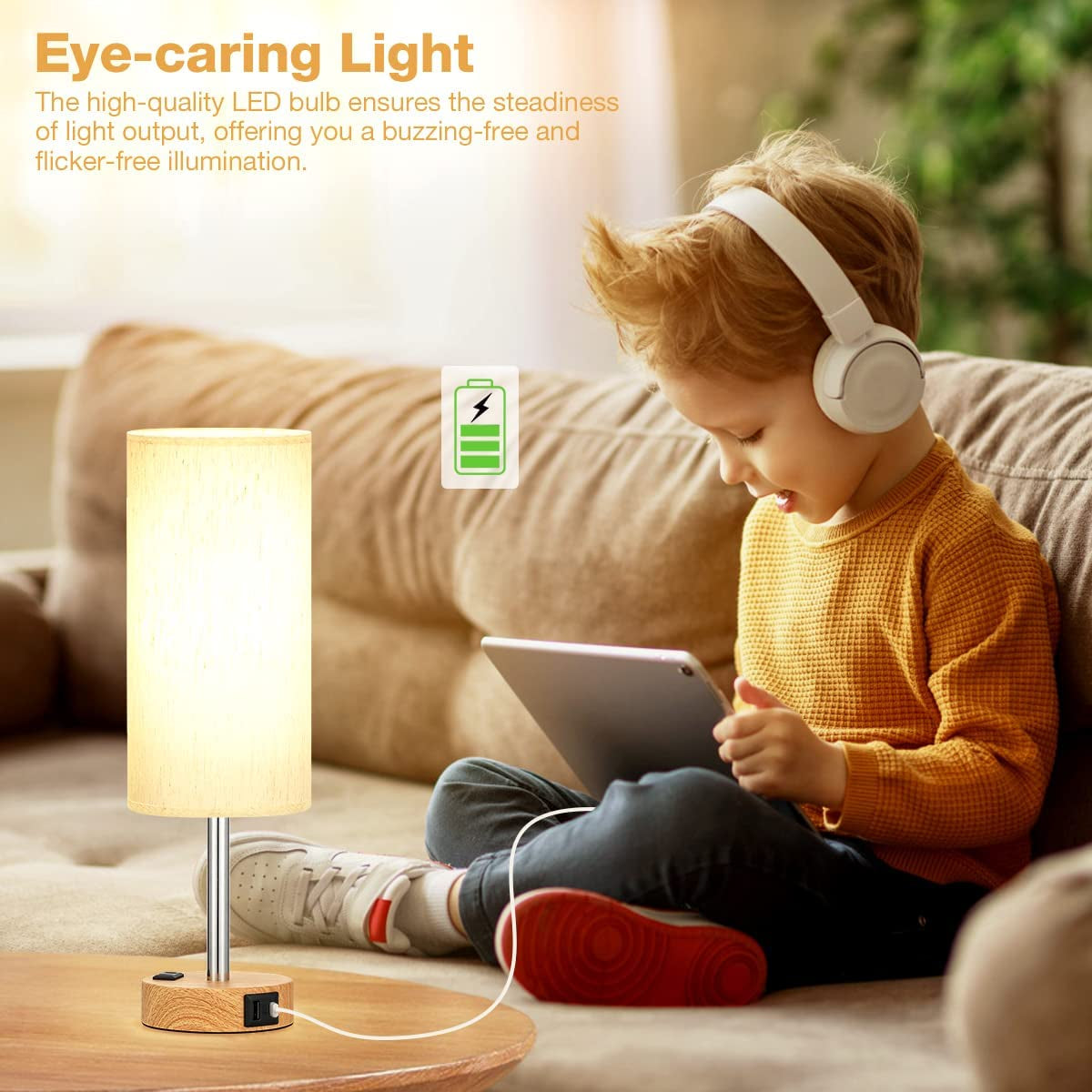 Elegant 3-Way Dimmable Touch Bedside Table Lamp with USB-C Charging and AC Outlet - Perfect for Bedroom, Living Room & Desk - Includes LED Bulb and Stylish Wood Base