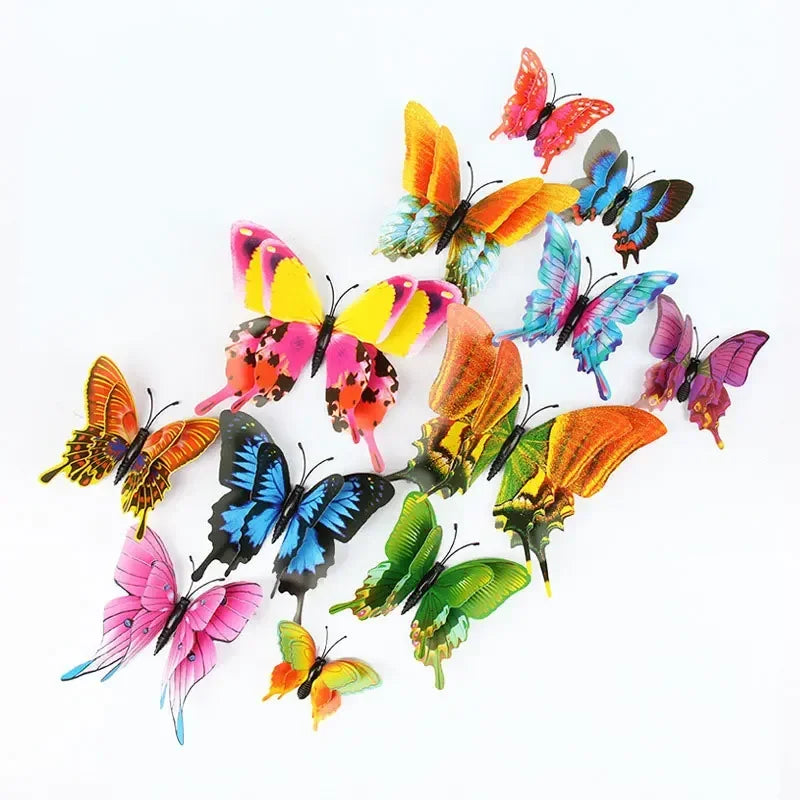 12Pcs 3D Double Layer Butterflies Wall Stickers Living Room Decor Wedding Kids Room Decoration DIY Wall Art Magnet Stickers