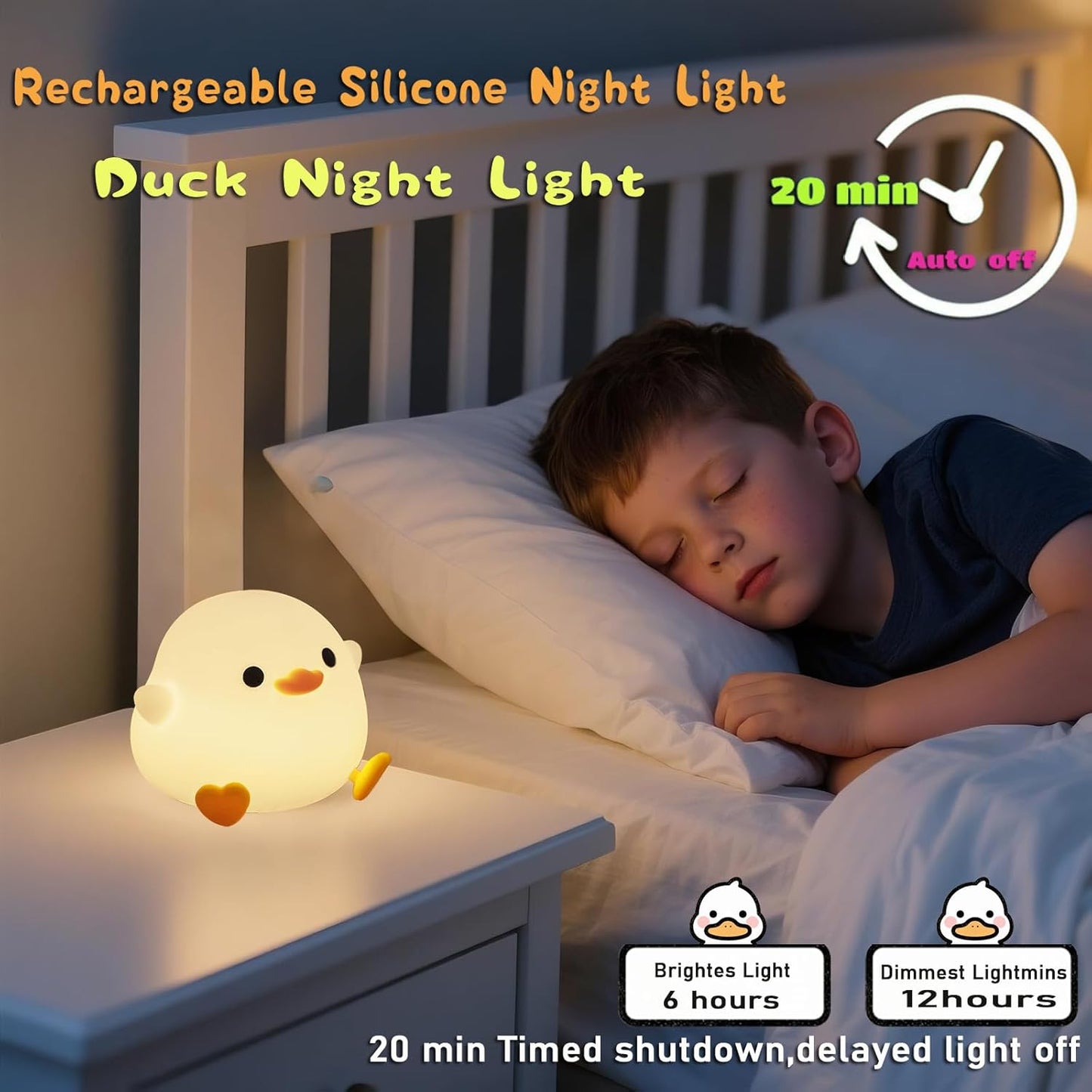 Adorable Pea Duck Night Light - Dimmable Silicone Ducky Lamp for Kids, Rechargeable Touch Bedside Light & Perfect Room Decor Gift