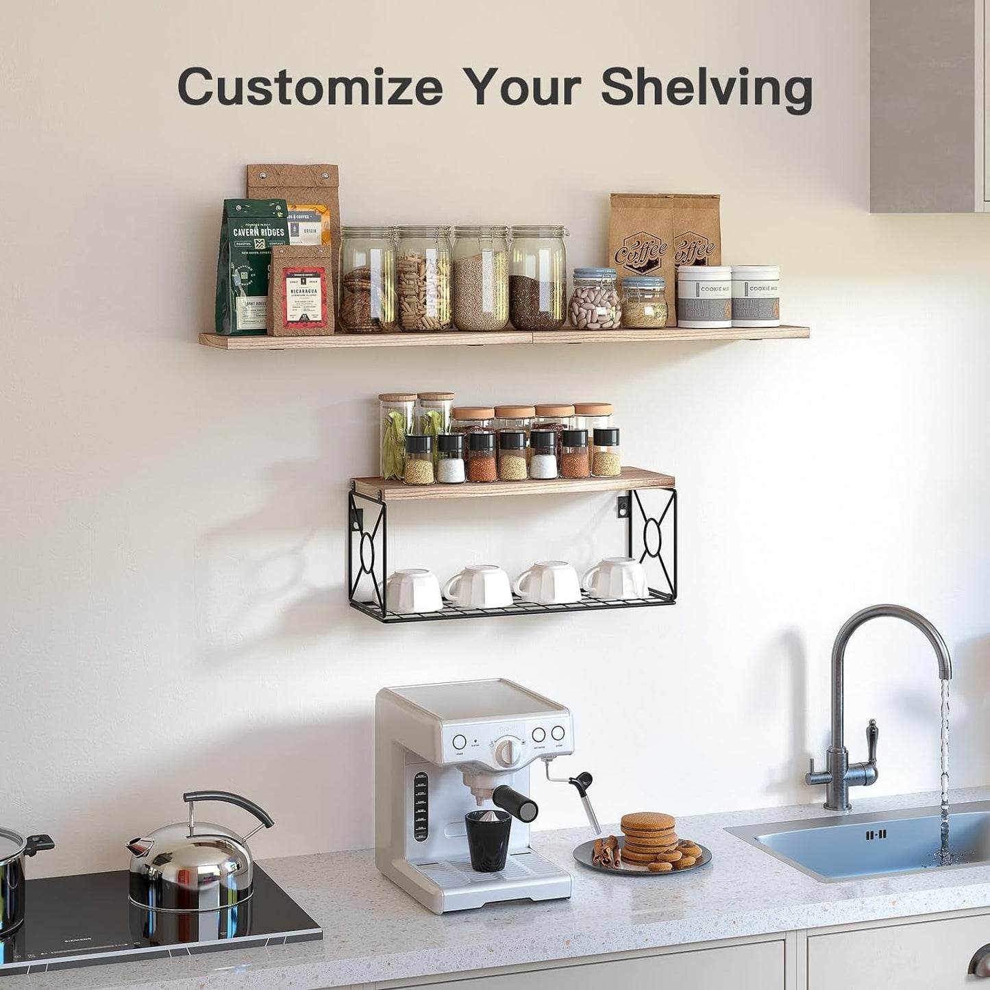 Stylish Natural Wood Over Toilet Shelves with Storage Basket – Perfect for Bathroom, Kitchen, and Living Room Organization & Decor