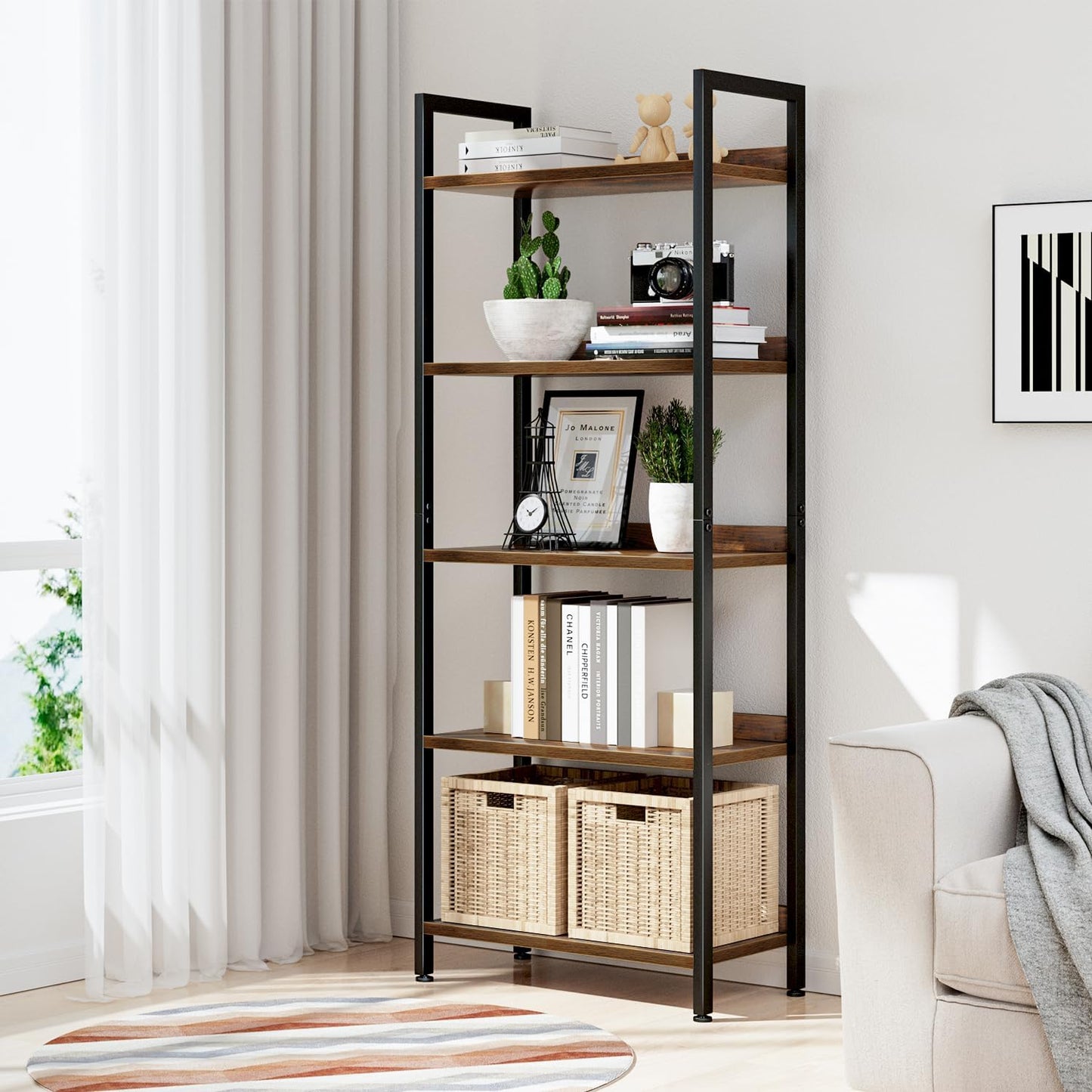 Vintage 5-Tier Bookshelf - Stylish Home Office & Living Room Storage Organizer