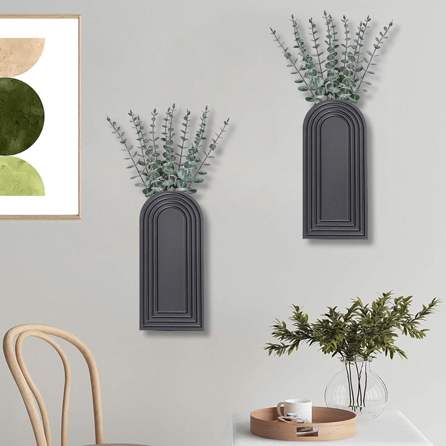 Chic 2 Pack Black Wooden Wall Vases - Modern Farmhouse & Boho Decor for Any Space