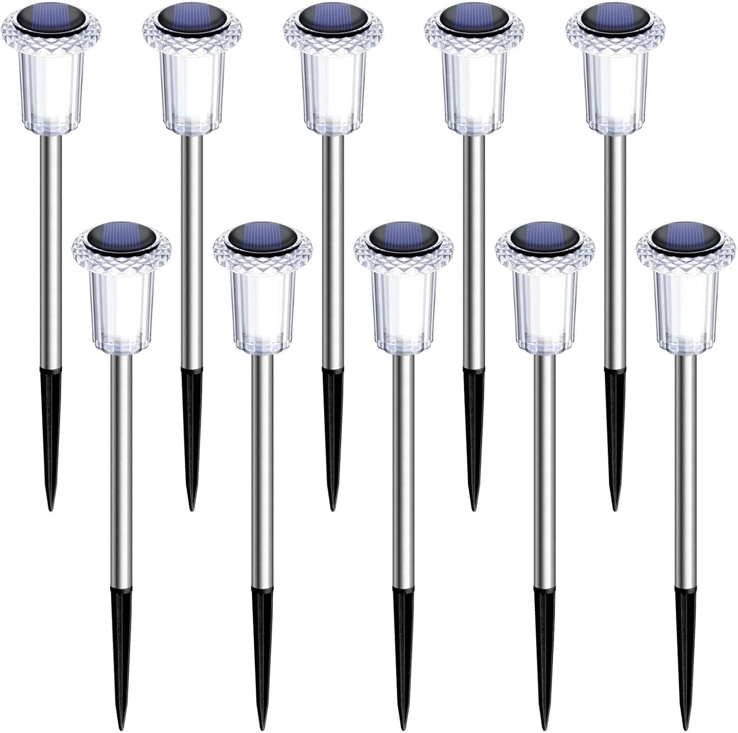 10-Pack Solar Pathway Lights - 6000K LED Waterproof Acrylic & Stainless Steel for Stunning Yard, Garden, and Driveway Illumination