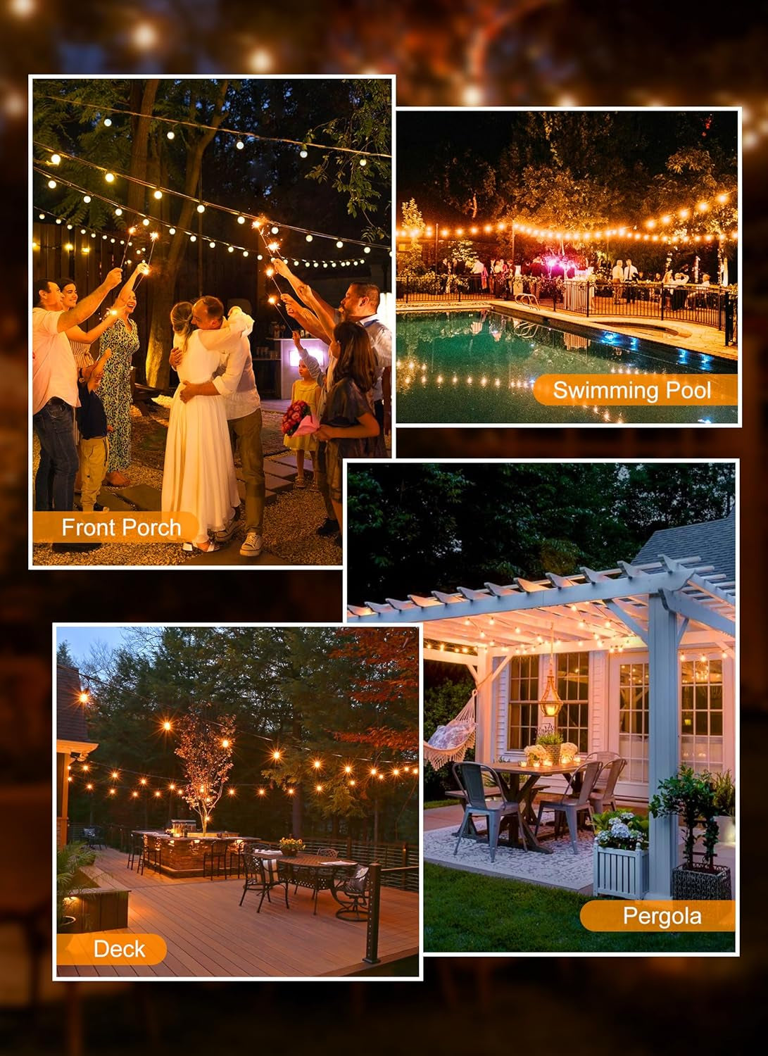 50 Ft Outdoor String Lights - Dimmable LED Patio Lights with Weatherproof G40 Globe Bulbs for Backyard and Porch Decor (25 Bulbs)