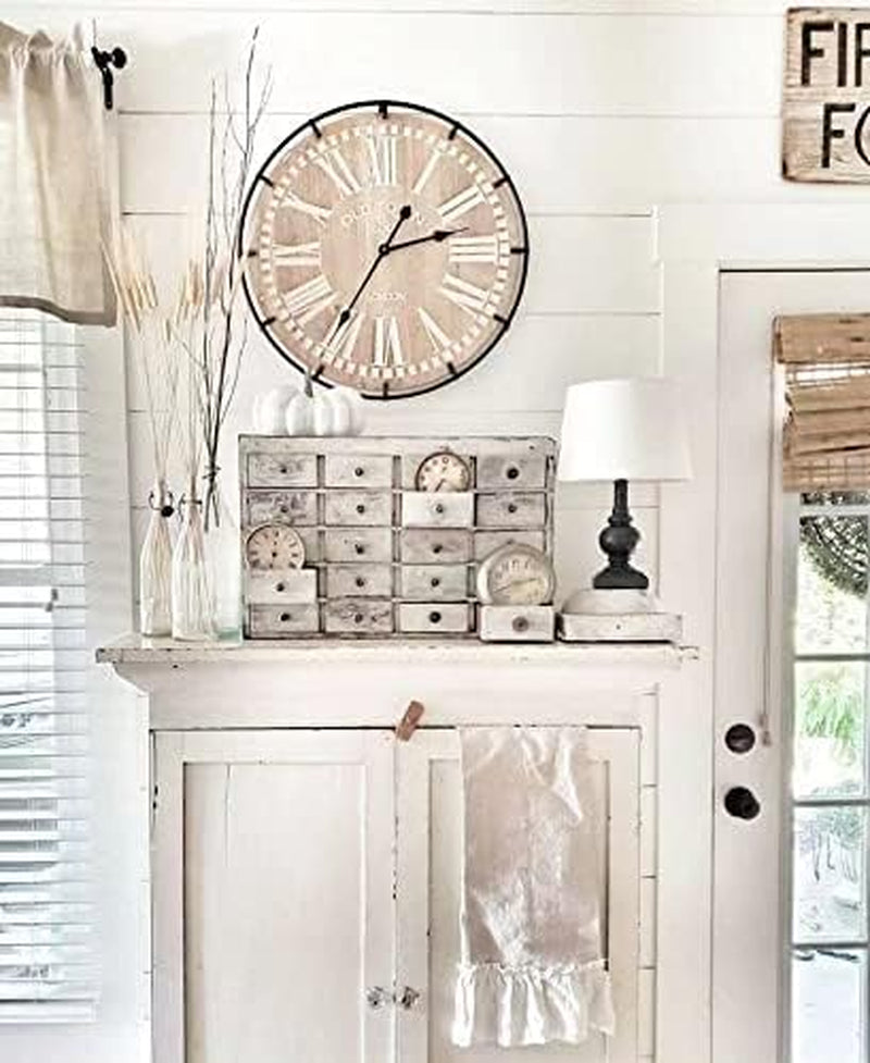 Rustic 24-Inch Farmhouse Wall Clock - Antique Wood & Metal Design with Large Engraved Numerals, Silent Battery Operated for Office, Kitchen, Bedroom & Living Room