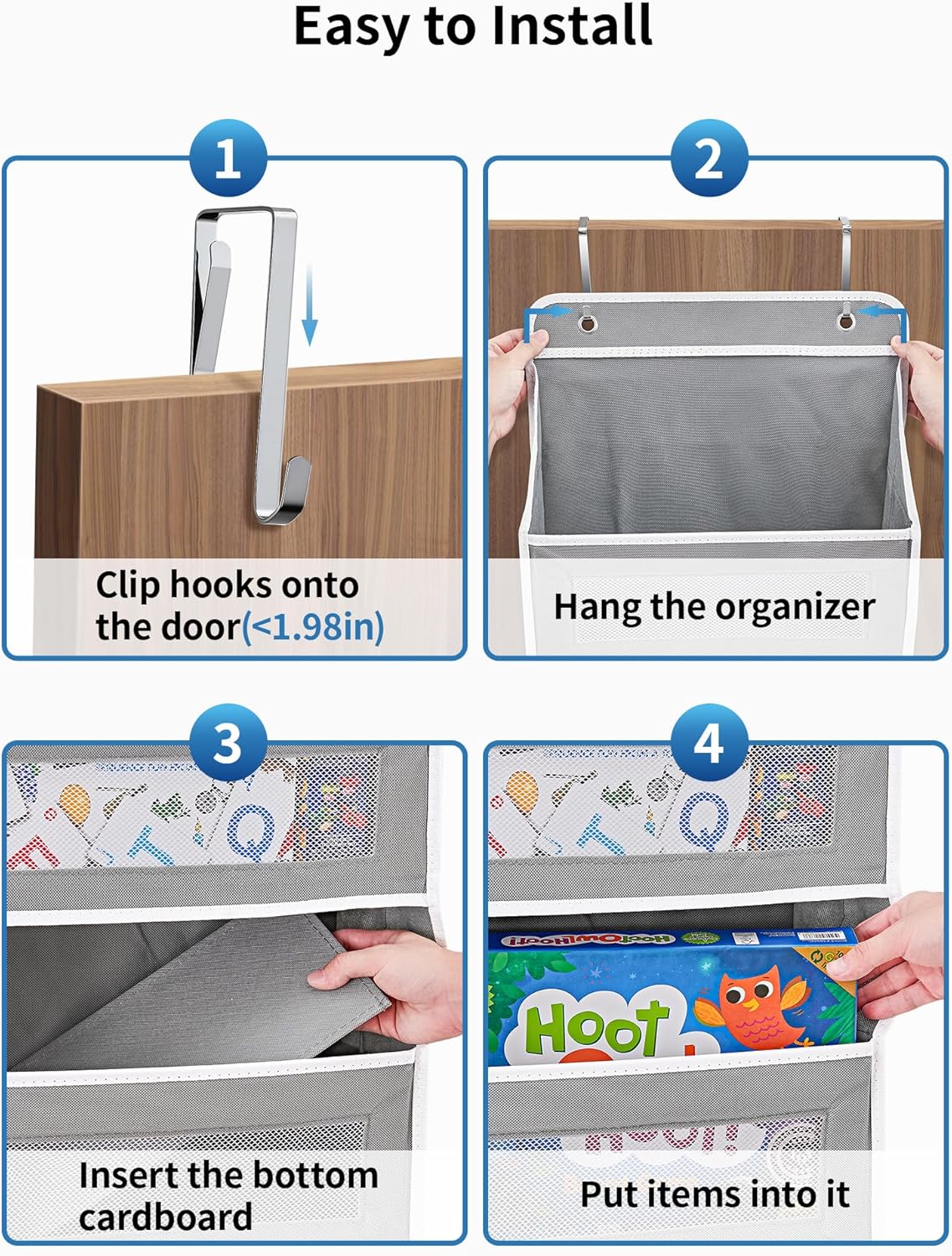 Maximize Space with Over the Door Organizer - 5 Shelf Hanging Storage with 5 Large Pockets, Anti-Tilt Design, Perfect for Bedroom, Bathroom, Pantry, Nursery (Grey)