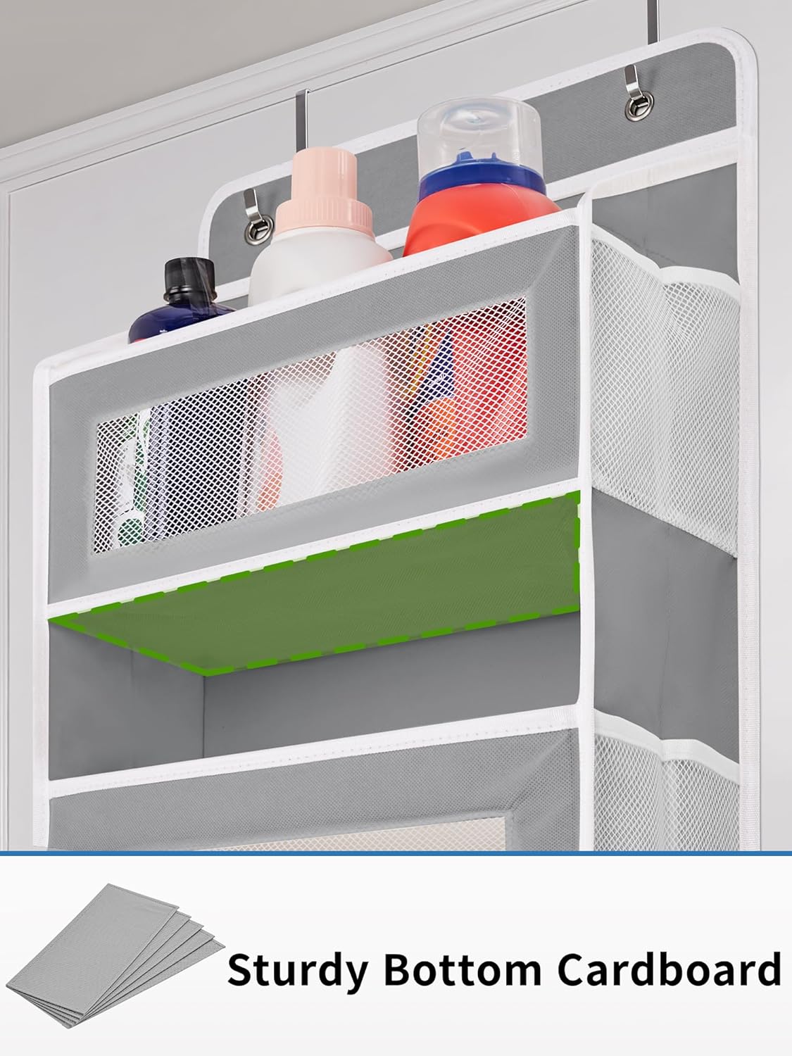 Maximize Space with Over the Door Organizer - 5 Shelf Hanging Storage with 5 Large Pockets, Anti-Tilt Design, Perfect for Bedroom, Bathroom, Pantry, Nursery (Grey)