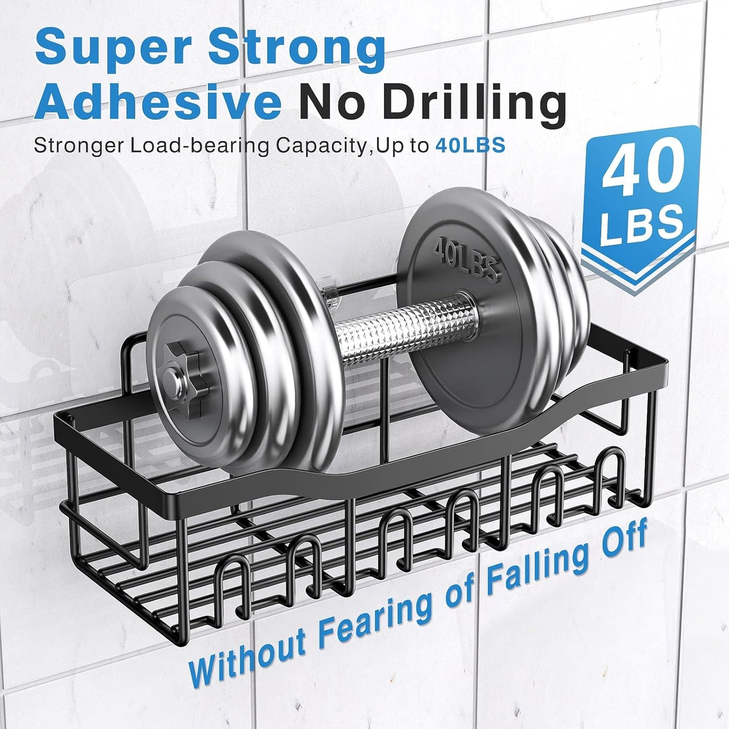 Rustproof Stainless Steel Shower Caddy Set - 5 Pack Adhesive Bath Organizers with Large Capacity, No Drilling Required for Effortless Bathroom Storage & Stylish Home Decor