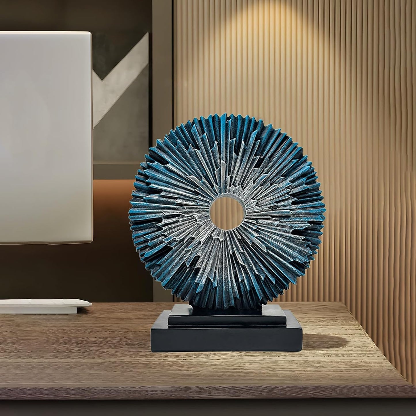 Modern Blue Abstract Sculpture - Stylish Home and Office Decor for Men, Perfect for Bookshelves and Tabletops