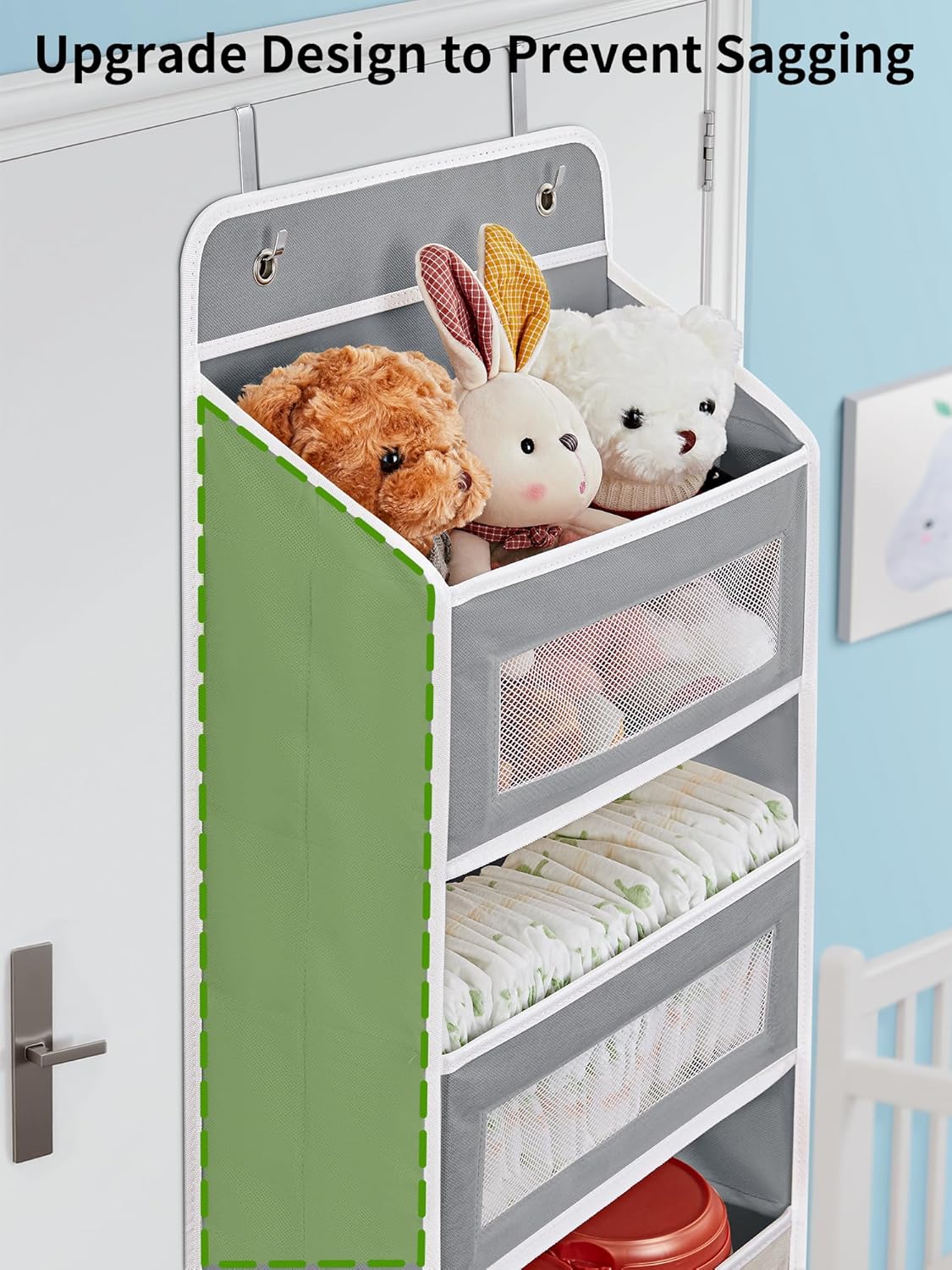 Maximize Space with Over the Door Organizer - 5 Shelf Hanging Storage with 5 Large Pockets, Anti-Tilt Design, Perfect for Bedroom, Bathroom, Pantry, Nursery (Grey)