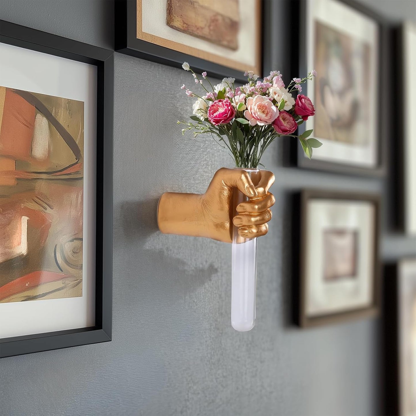 Stunning Gold Wall Sculptures with Hand Vases - Unique Modern Art for Your Home Decor