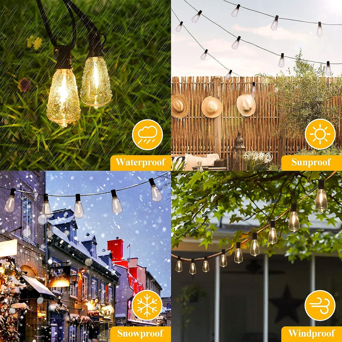 100FT LED Outdoor String Lights - 52 Shatterproof Vintage Edison Bulbs, Waterproof & Dimmable for Patio, Garden, Deck, and Balcony