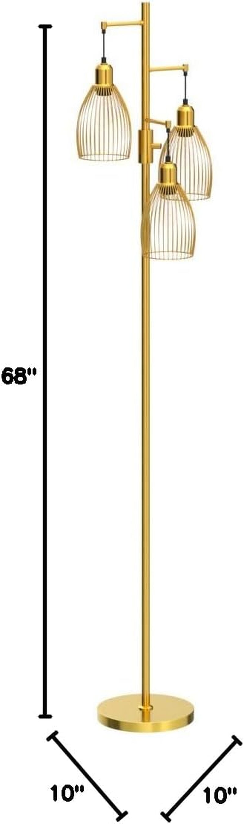 Elegant Dimmable Gold Tree Floor Lamp with Teardrop Cage Heads - 800 Lumens LED Lighting for Living Room and Bedroom