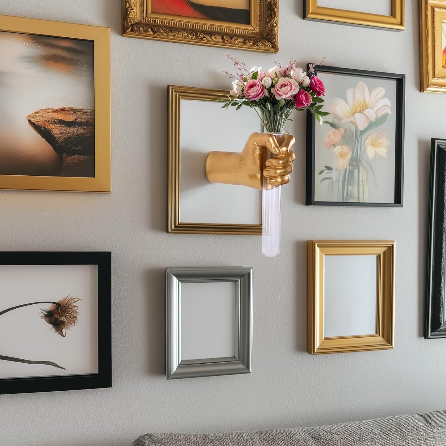 Stunning Gold Wall Sculptures with Hand Vases - Unique Modern Art for Your Home Decor