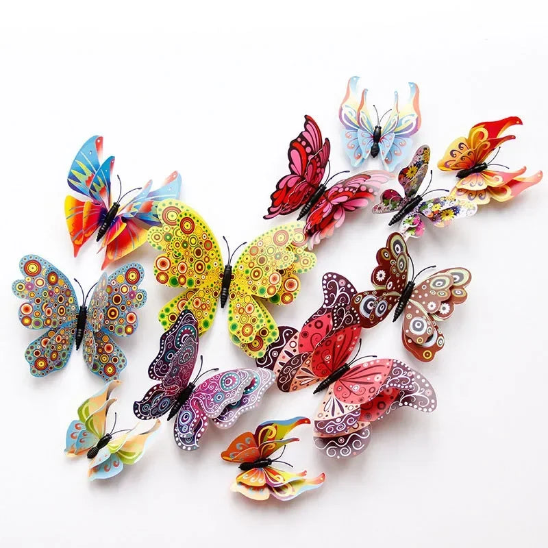12Pcs 3D Double Layer Butterflies Wall Stickers Living Room Decor Wedding Kids Room Decoration DIY Wall Art Magnet Stickers