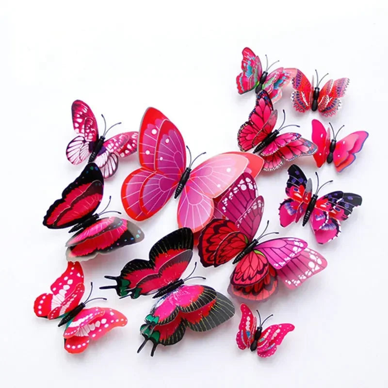 12Pcs 3D Double Layer Butterflies Wall Stickers Living Room Decor Wedding Kids Room Decoration DIY Wall Art Magnet Stickers