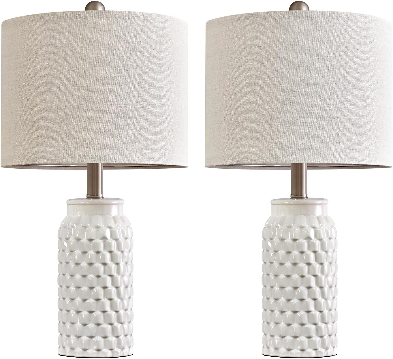 Set of 2 Stylish 20.5" White Modern Ceramic Bedside Lamps - Perfect for Bedroom, Living Room, or Office Decor